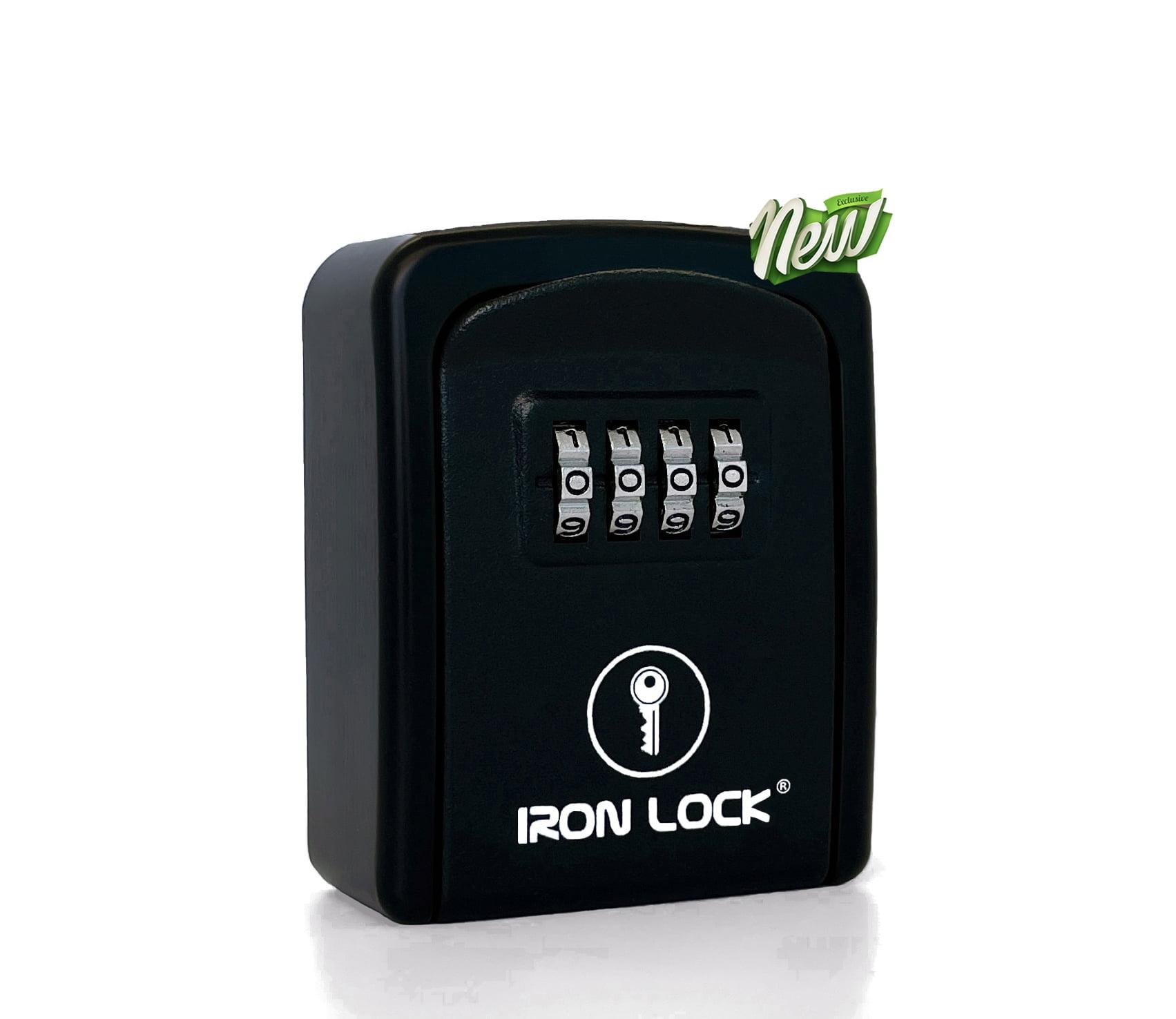 Iron Lock - Small Wall Mount Key Lock Box with 4-Digit Combo Resettable Code, Waterproof Lockbox