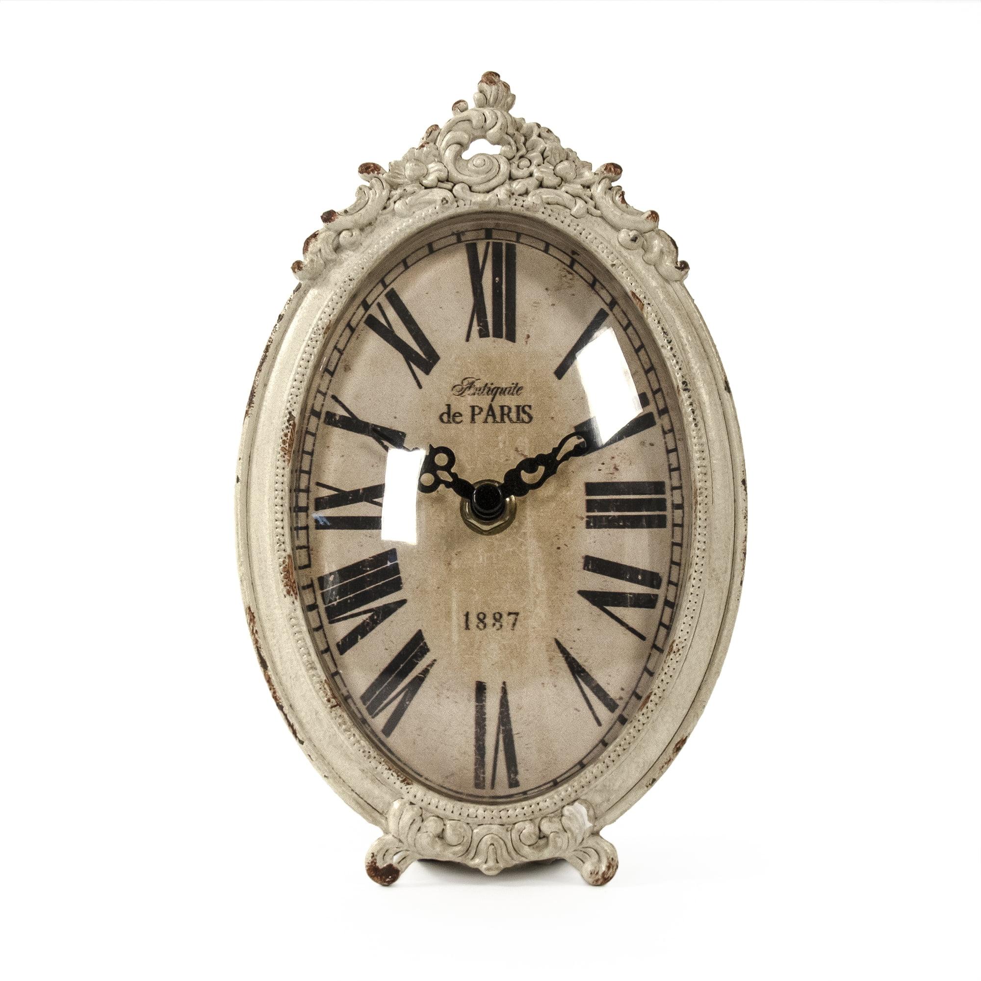 Roman Numeral Metal Electric Tabletop Clock in Off-White