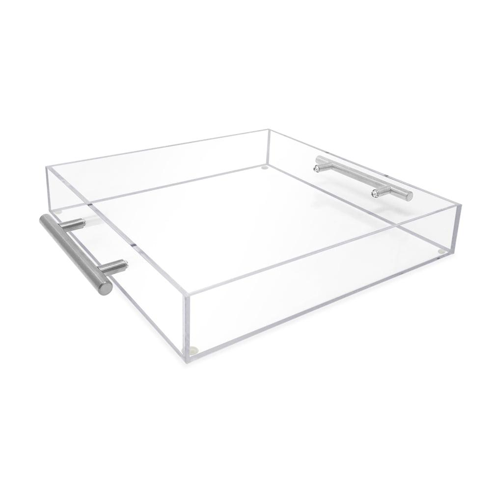 Isaac Jacobs 12x12 Acrylic Serving Tray with Silver Handles