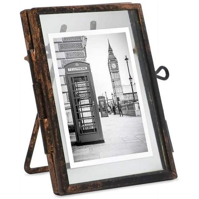 Isaac Jacobs 2x3, Antique Bronze, Vintage Style Brass and Glass, Metal Floating Picture Frame Vertical with Locket Closure, for Photos, Art, More, Tabletop Display 2x3 Antique Bronze
