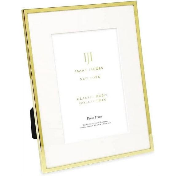 Isaac Jacobs 6x8 Matted 4x6 Gold Metal Picture Frame, Classic Metal Photo Frame Made For Tabletop & Hanging Display, Home and Office Dcor, Photo Gallery