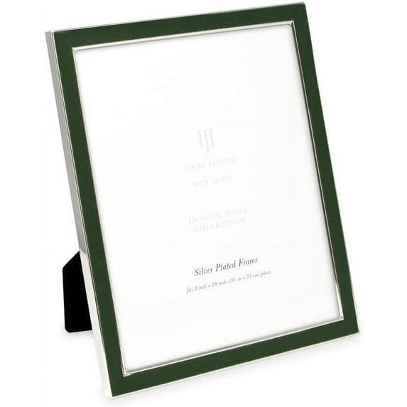 Isaac Jacobs 8x10 Olive Leather with Silver Metal Vertical & Horizontal Picture Frame, Suede Border w/ Black Fabric Easel