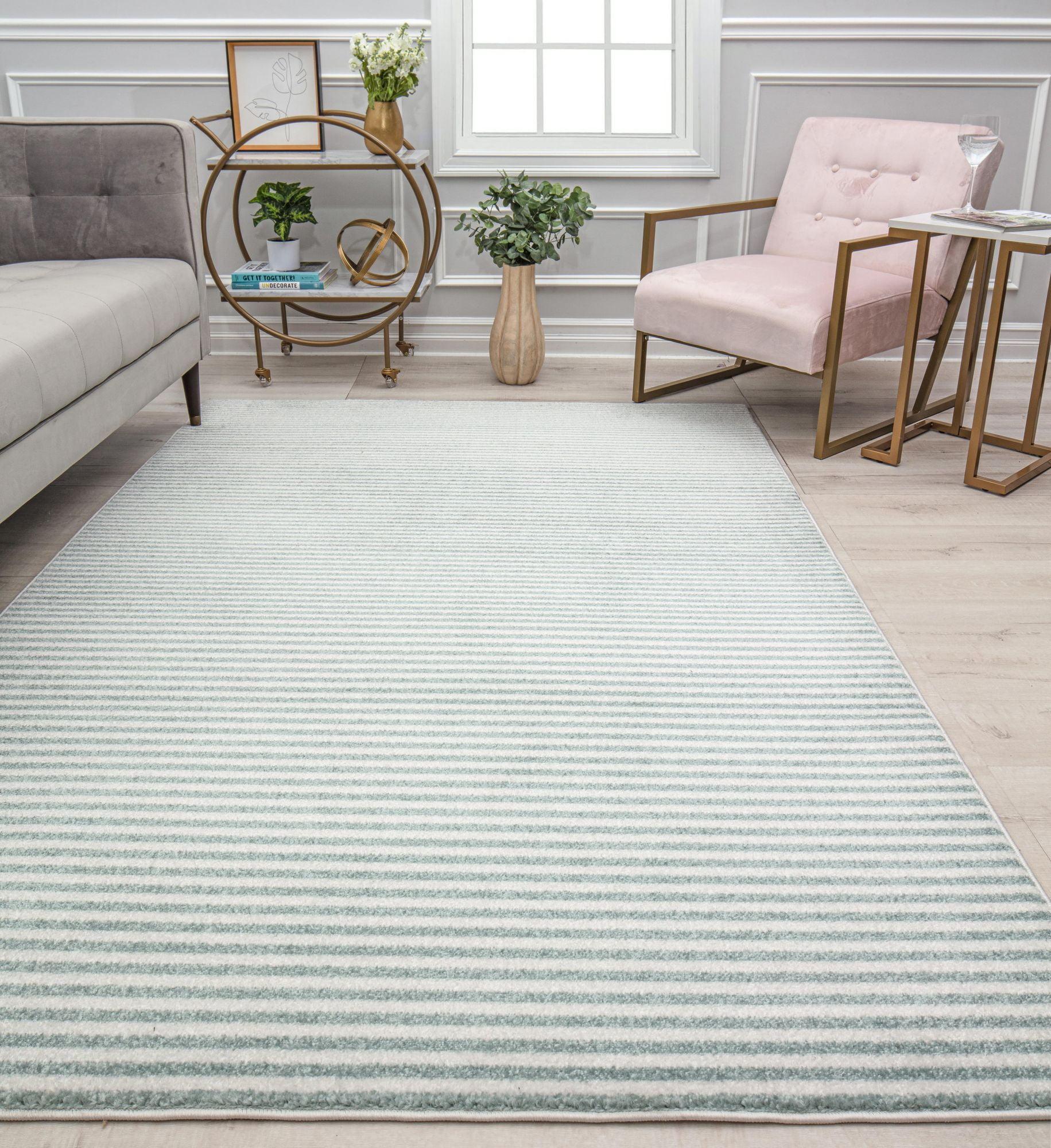 Light Blue Geometric Striped Synthetic Area Rug 8' x 10'