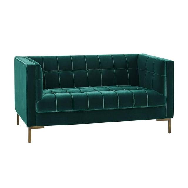 Isaac 84" Green Velvet Tufted Tuxedo Arm Sofa