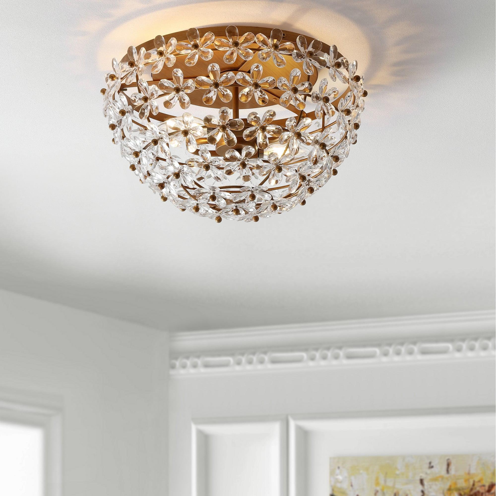 Isabelle 15.5" Gold Crystal Floral LED Flush Mount