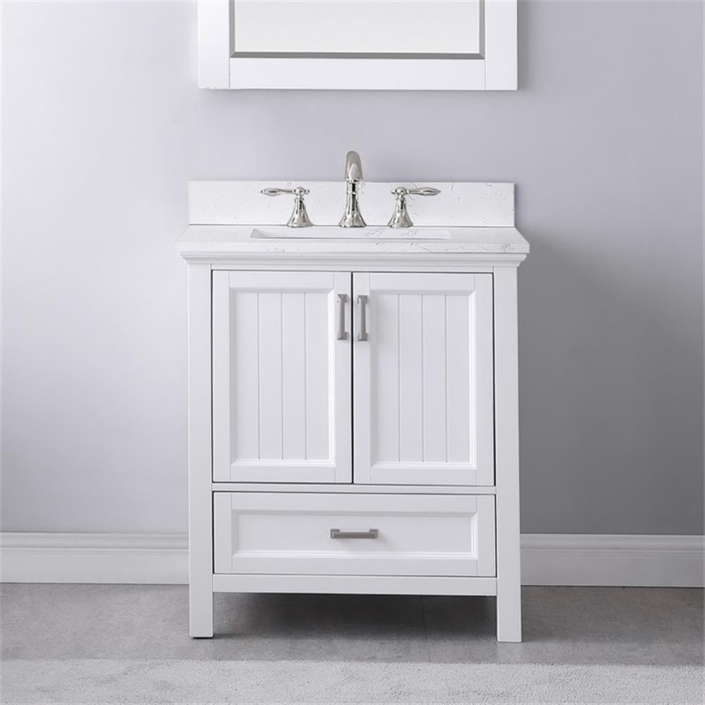 Isla 30" Single Bathroom Vanity Set in White and Carrara White Marble Countertop without Mirror