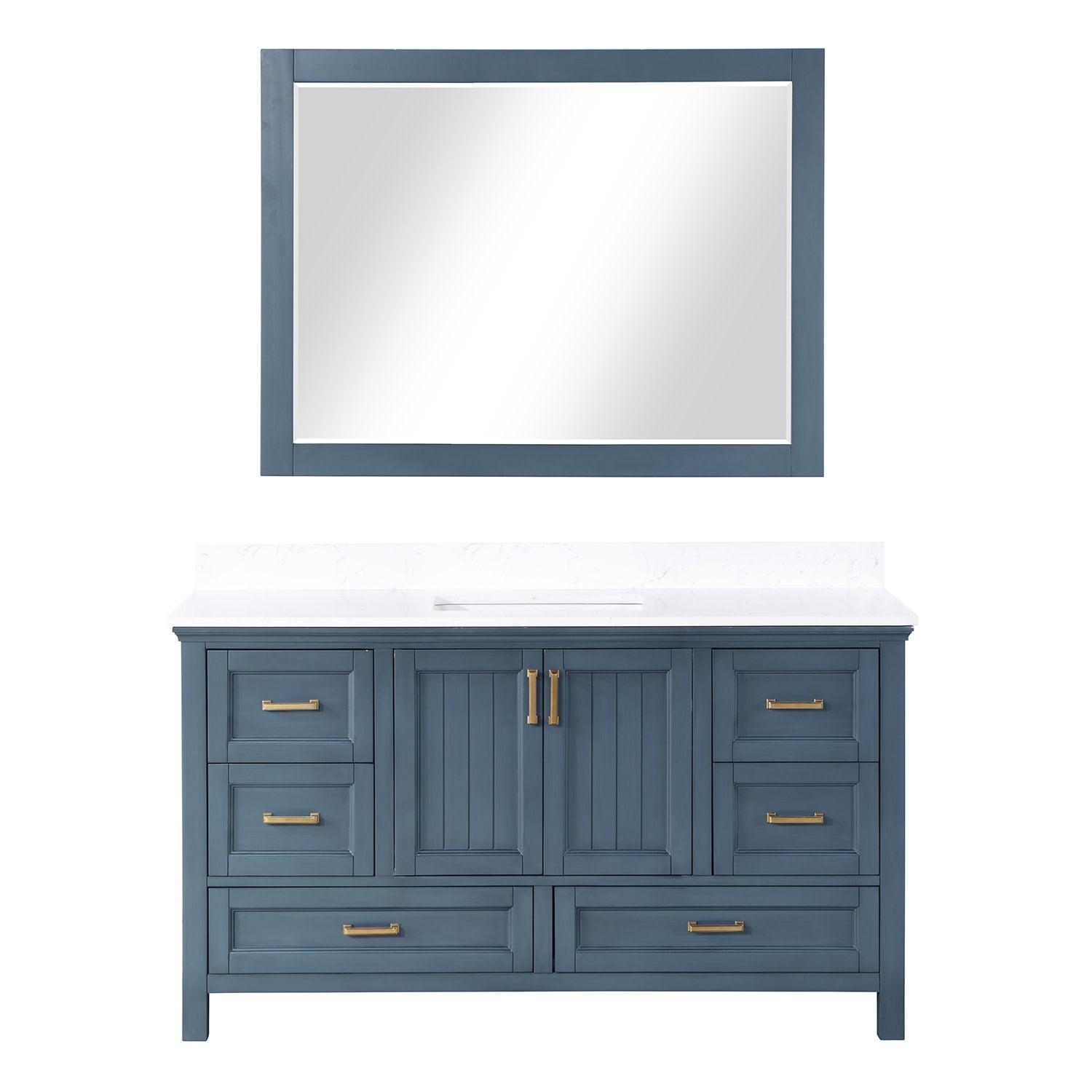 Isla 60" Classic Blue Farmhouse Vanity with Aosta White Stone Countertop