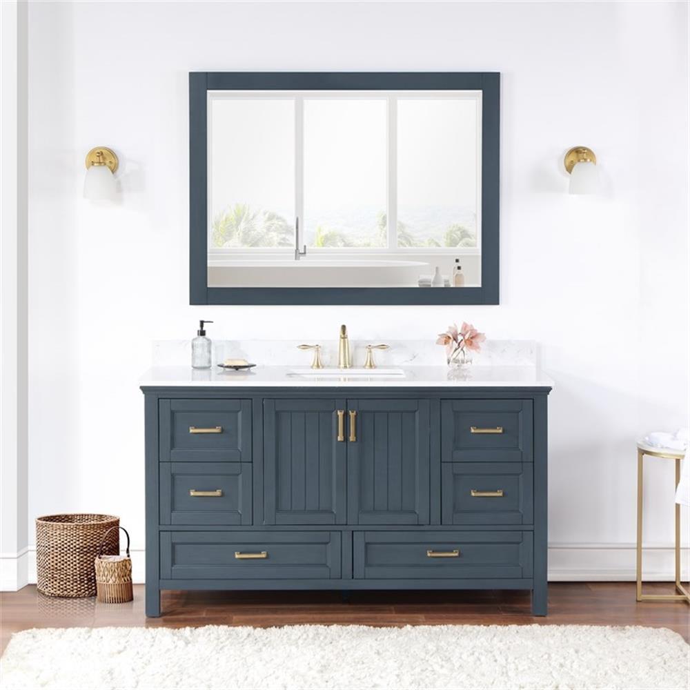 Isla 60" Single Bathroom Vanity Set in Classic Blue and Aosta White Composite Stone Countertop with Mirror