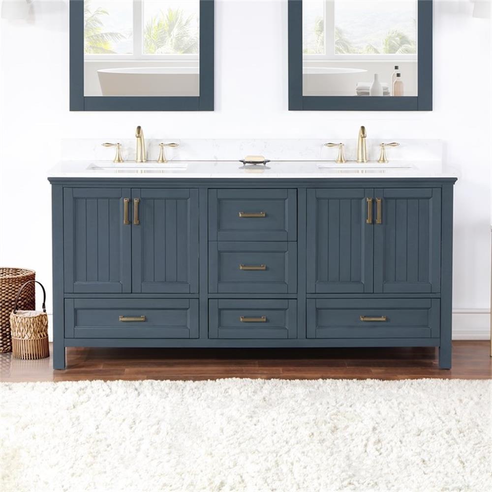 Isla 72" Classic Blue Double Sink Bathroom Vanity with White Stone Top