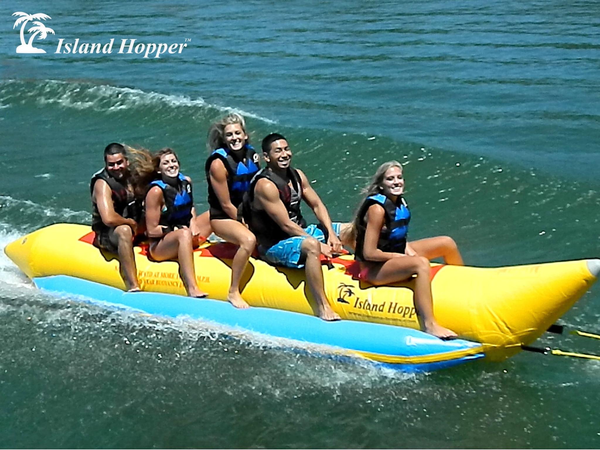 Island Hopper Heavy Recreational 5 Passenger Banana Boat, Yellow, Inflatable Water Sports Equipment, 18ft