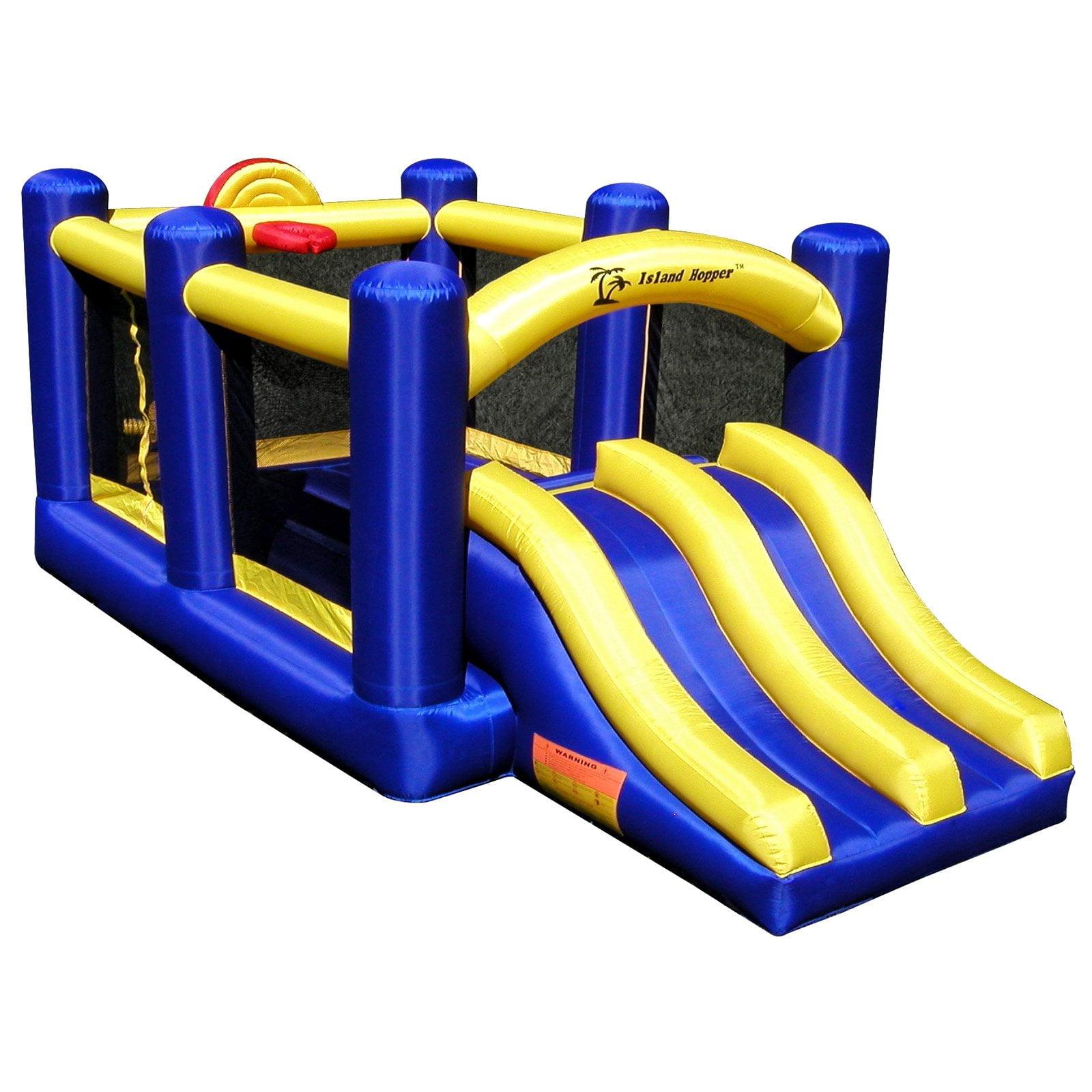 Island Hopper Blue and Yellow Bounce House with Dual Slides