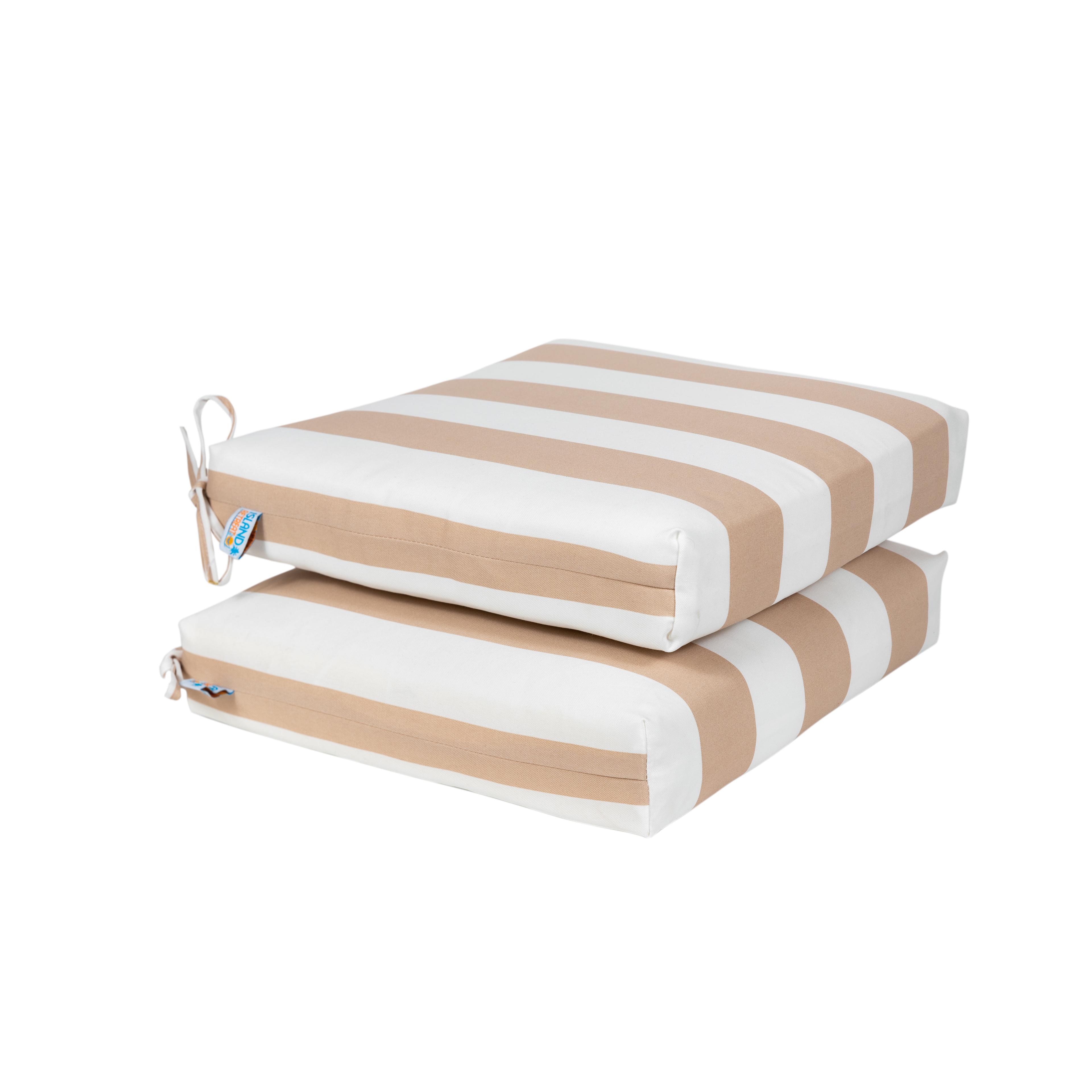 Champagne and White Striped All-Weather Outdoor Chair Cushion Set