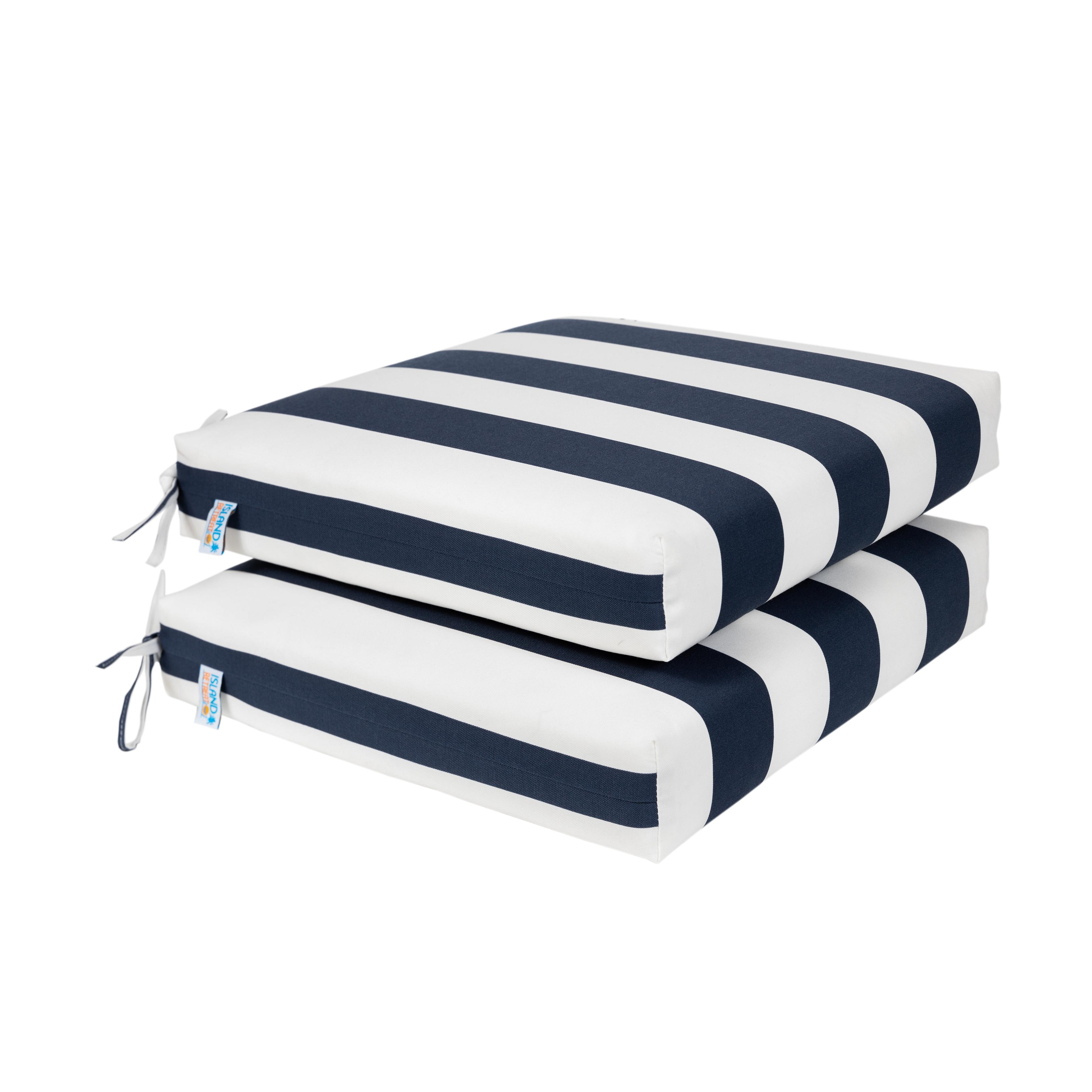 Island Retreat All-Weather Outdoor Navy Stripe Seat Cushion, Set of 2