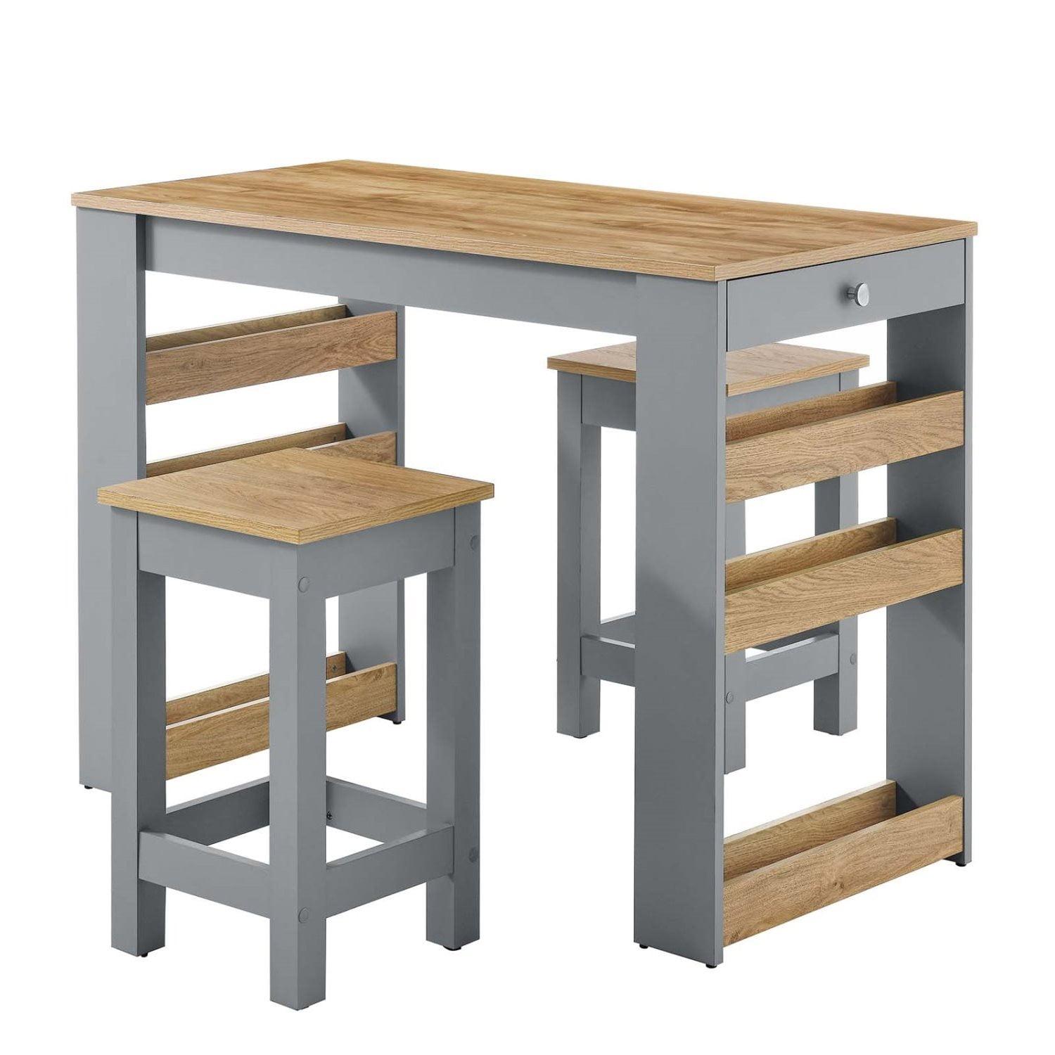 Galley 3-Piece Kitchen Island And Stool Set In Oak Gray