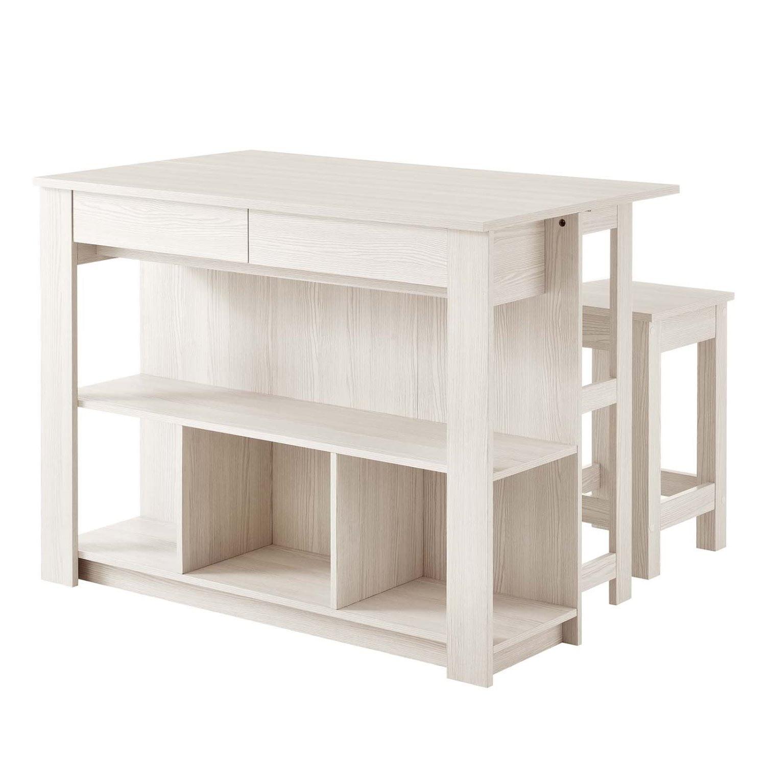 Meadowbrook White 3-Piece Kitchen Island Set with Stools