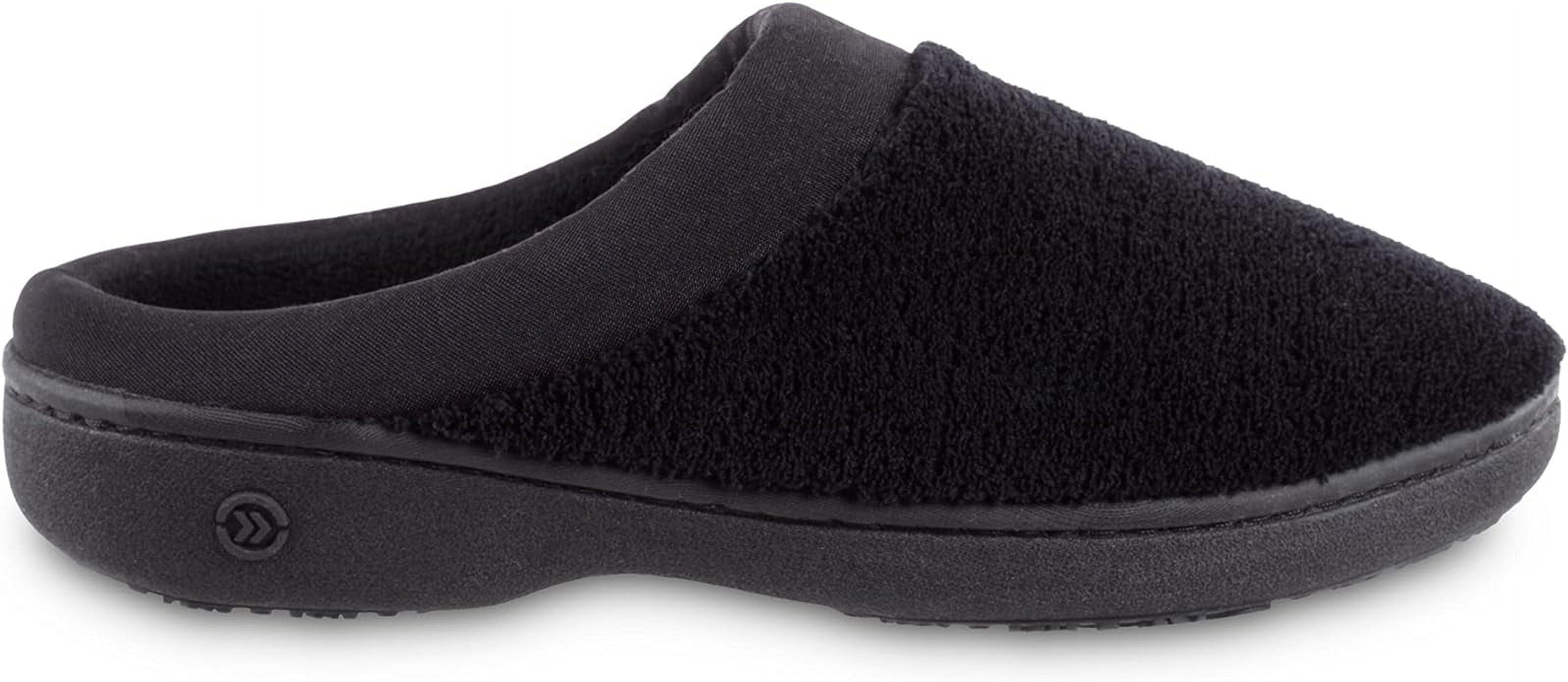 Luxurious Black Satin-Trimmed Microterry Slippers with Memory Foam