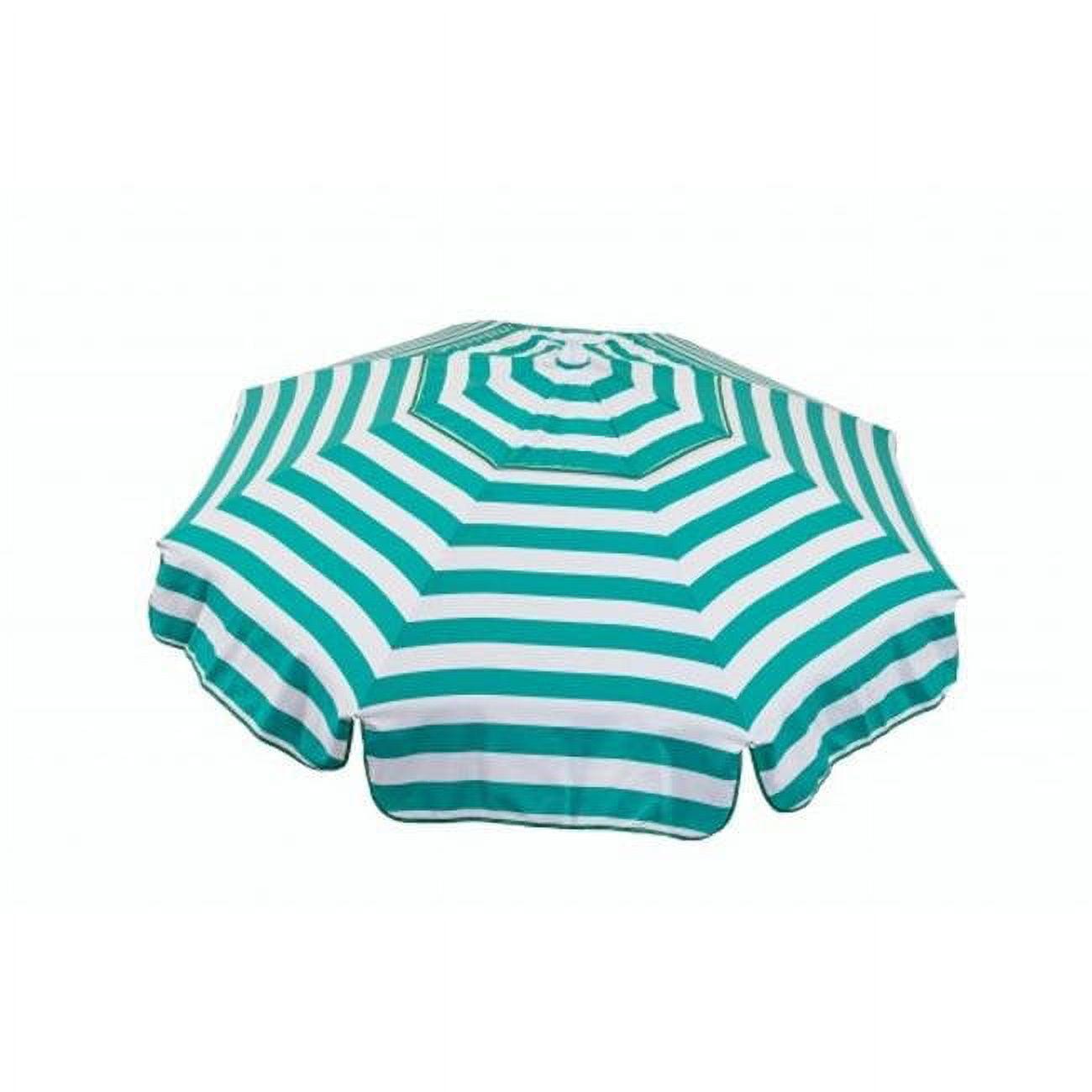 Modern Jade Green Striped 6 ft Patio Umbrella with Silver Aluminum Pole