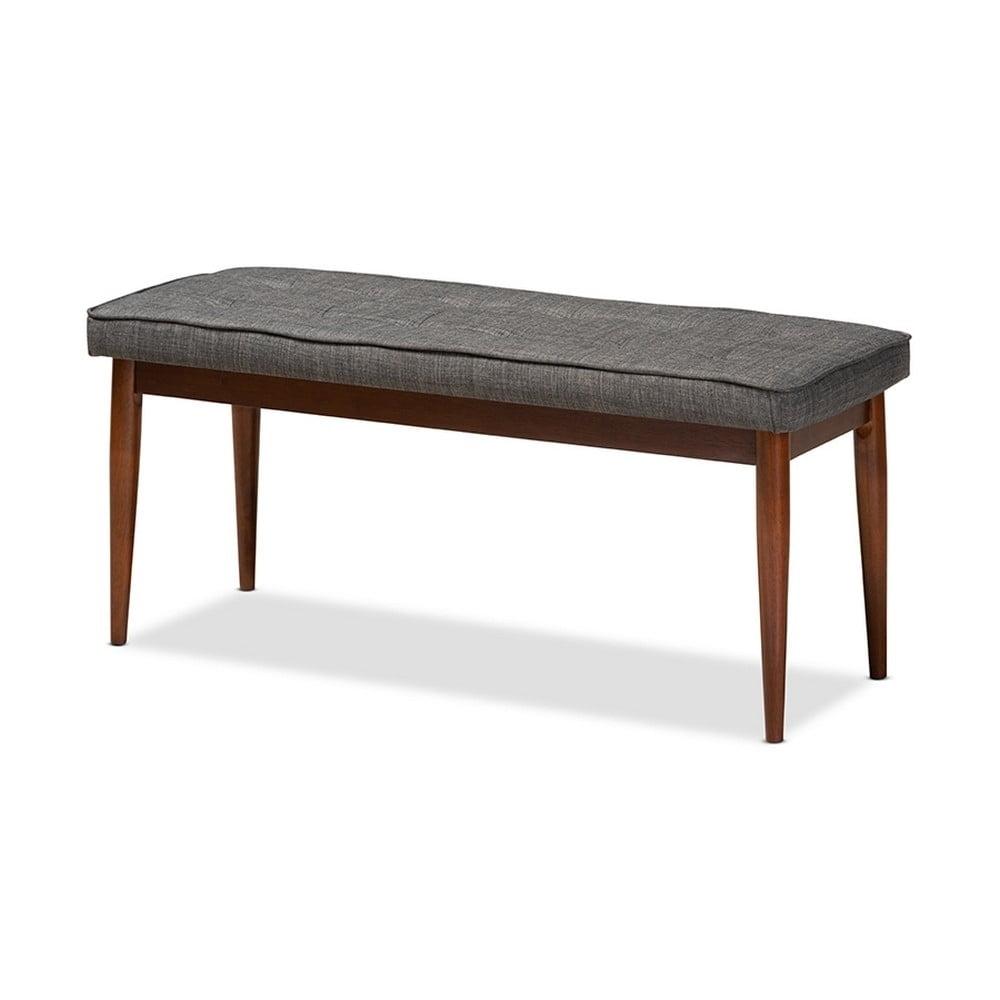 George Oliver Ayala Mid-Century Modern Dining Bench with Medium Oak Finish and Dark Grey Fabric Upholstery