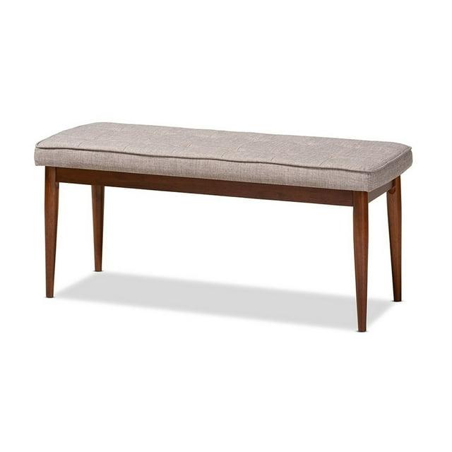 Livi Homes Ayala Mid-Century Modern Medium Oak Finished Wood Dining Bench Upholstered in Light Grey Fabric