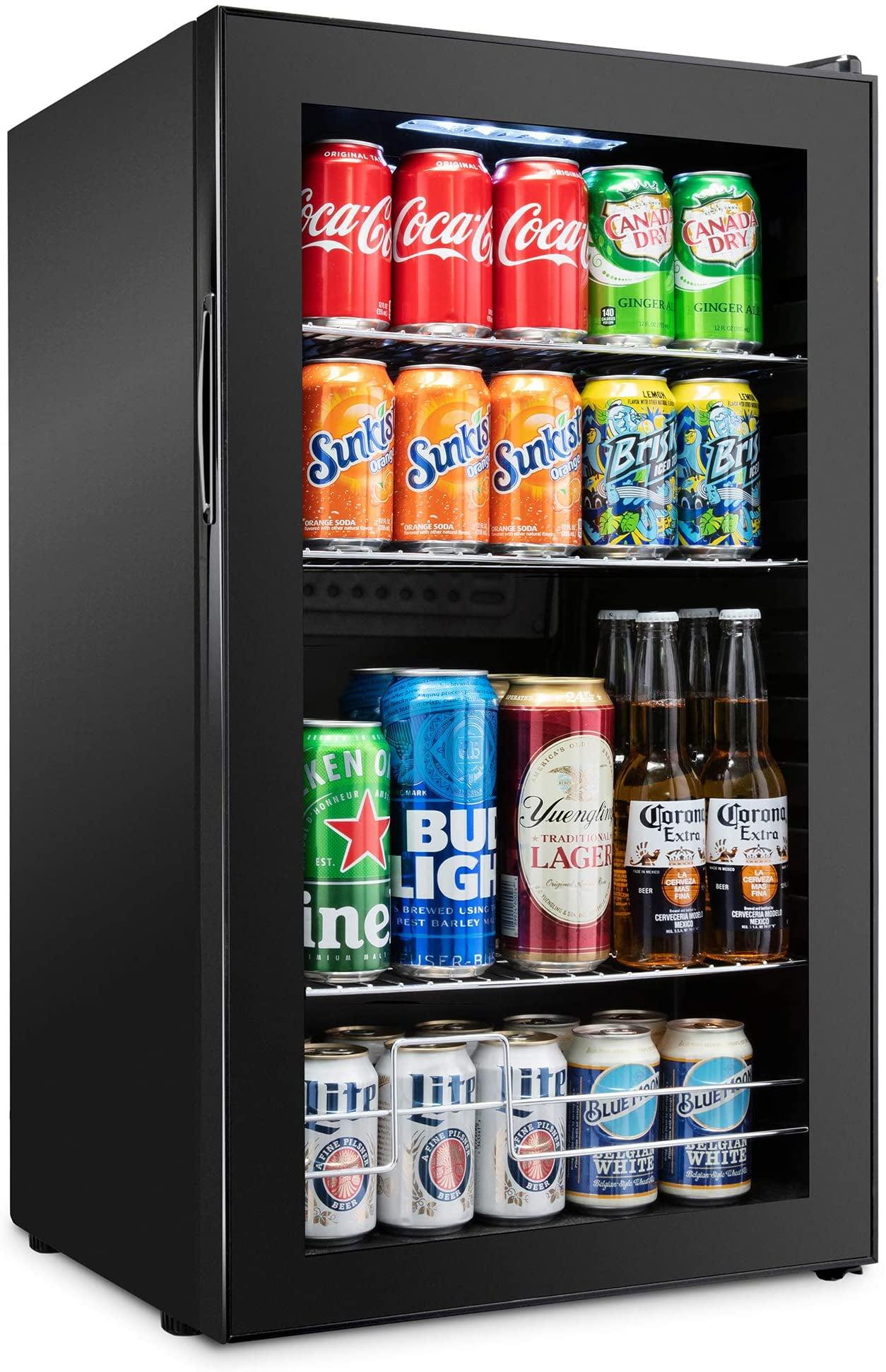 Ivation 126 Can Beverage Refrigerator, Freestanding Mini Fridge with Glass Door - Black