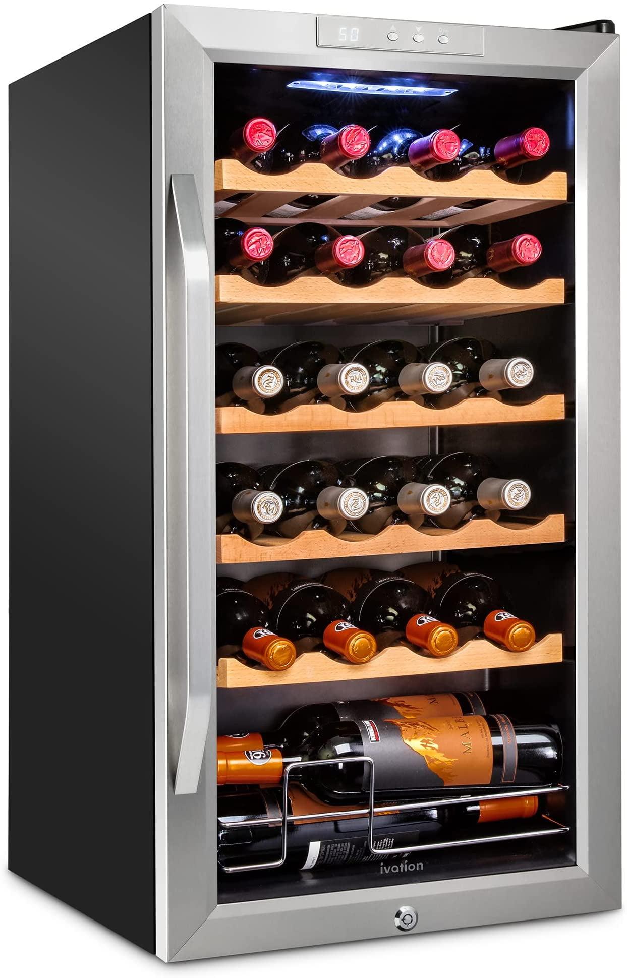 Ivation 24 Bottle Wine Cooler Fridge, Compressor Refrigerator W/Lock