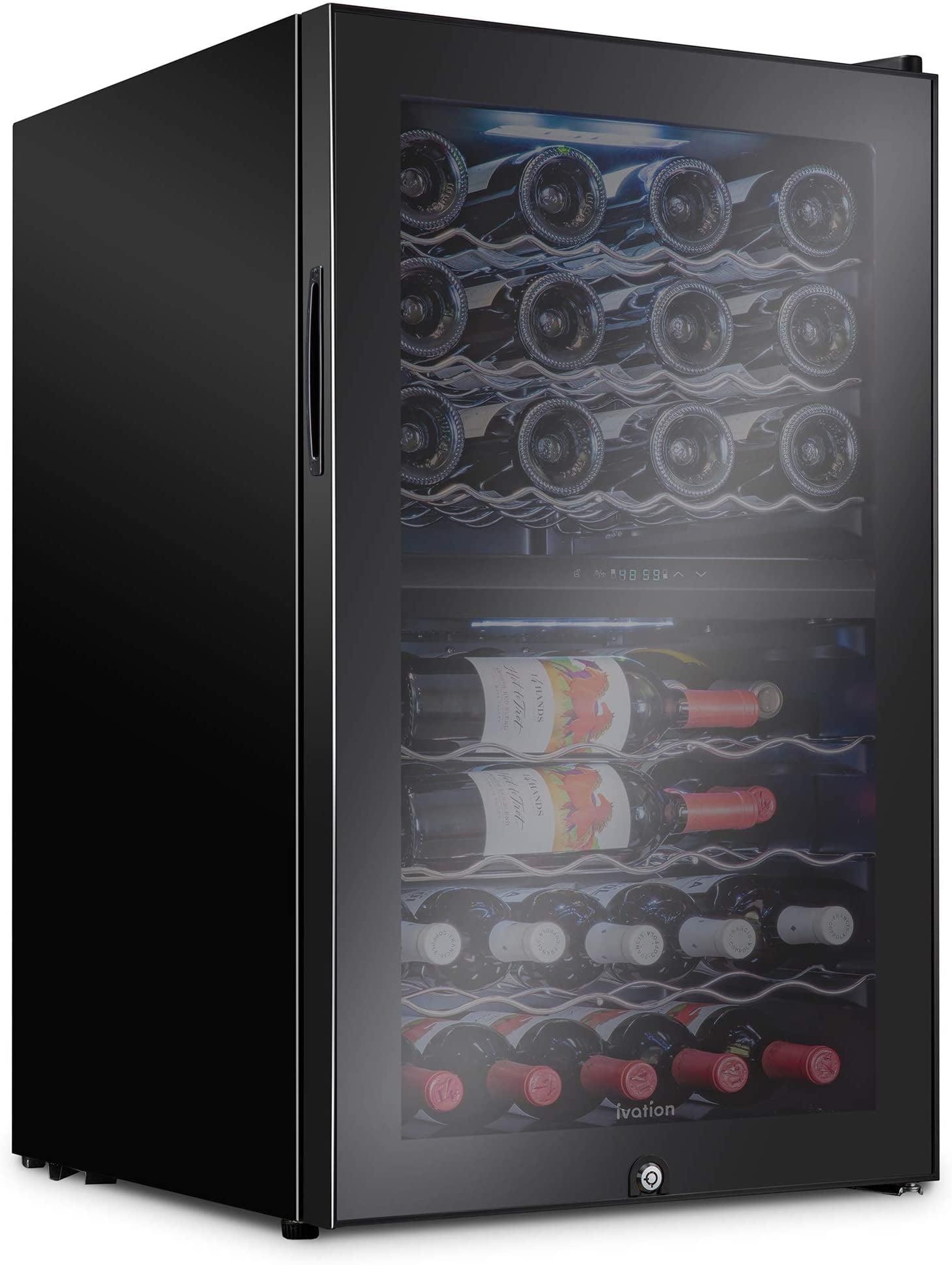 Ivation 43 Bottle Wine Cooler Fridge, Dual Zone Refrigerator with Lock