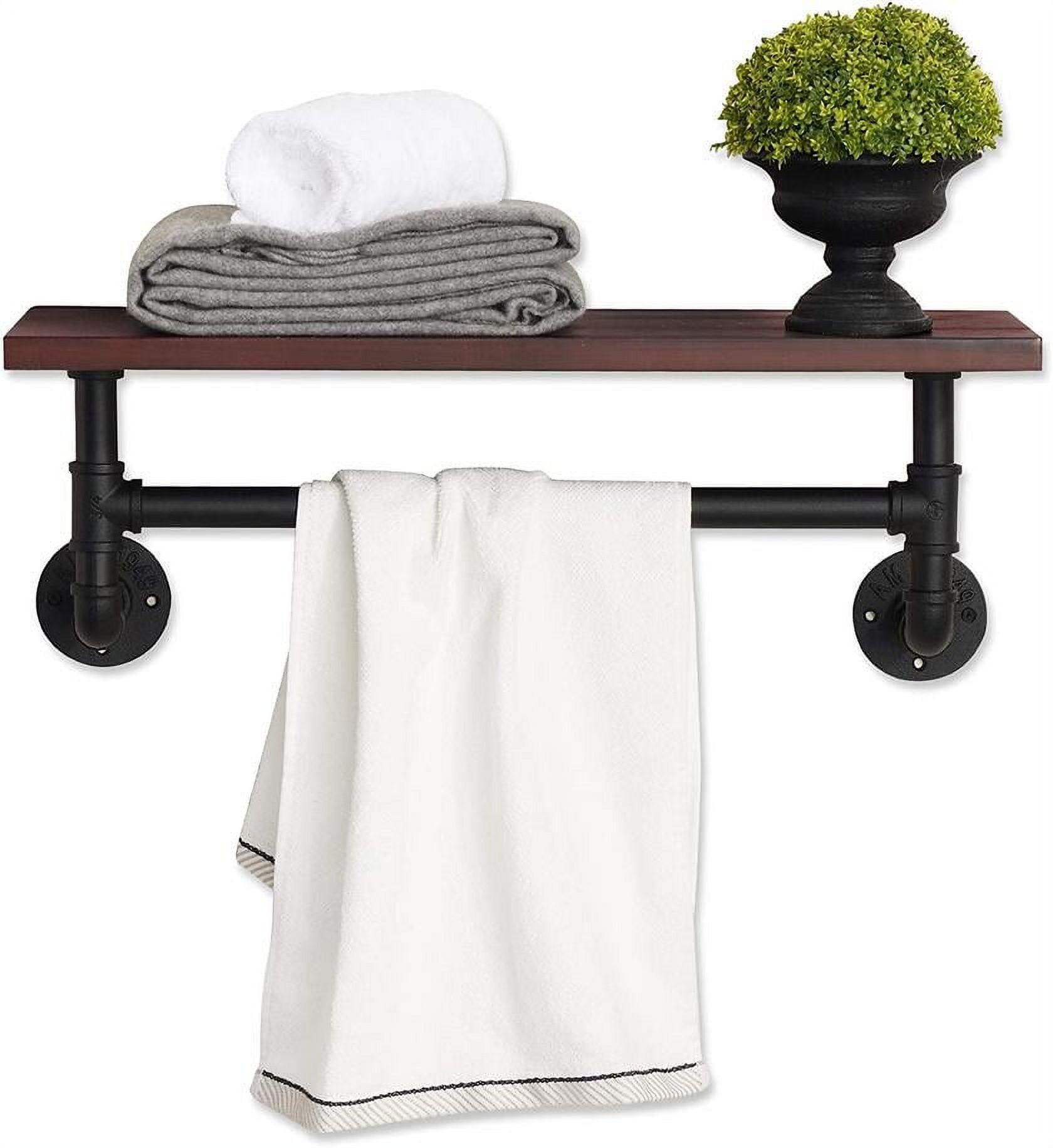 MCombo  Industrial Pipe Bathroom Wall Mounted Shelf, Solid Wood 1-tier brown 24'' x 9.84'' x 9''