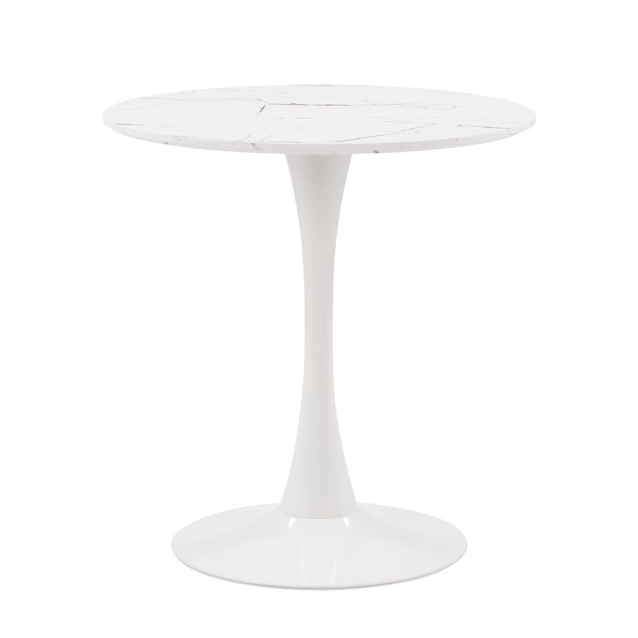 Ivo White Marbled Effect Engineered Wood Pedestal Bistro Table with Metal Base