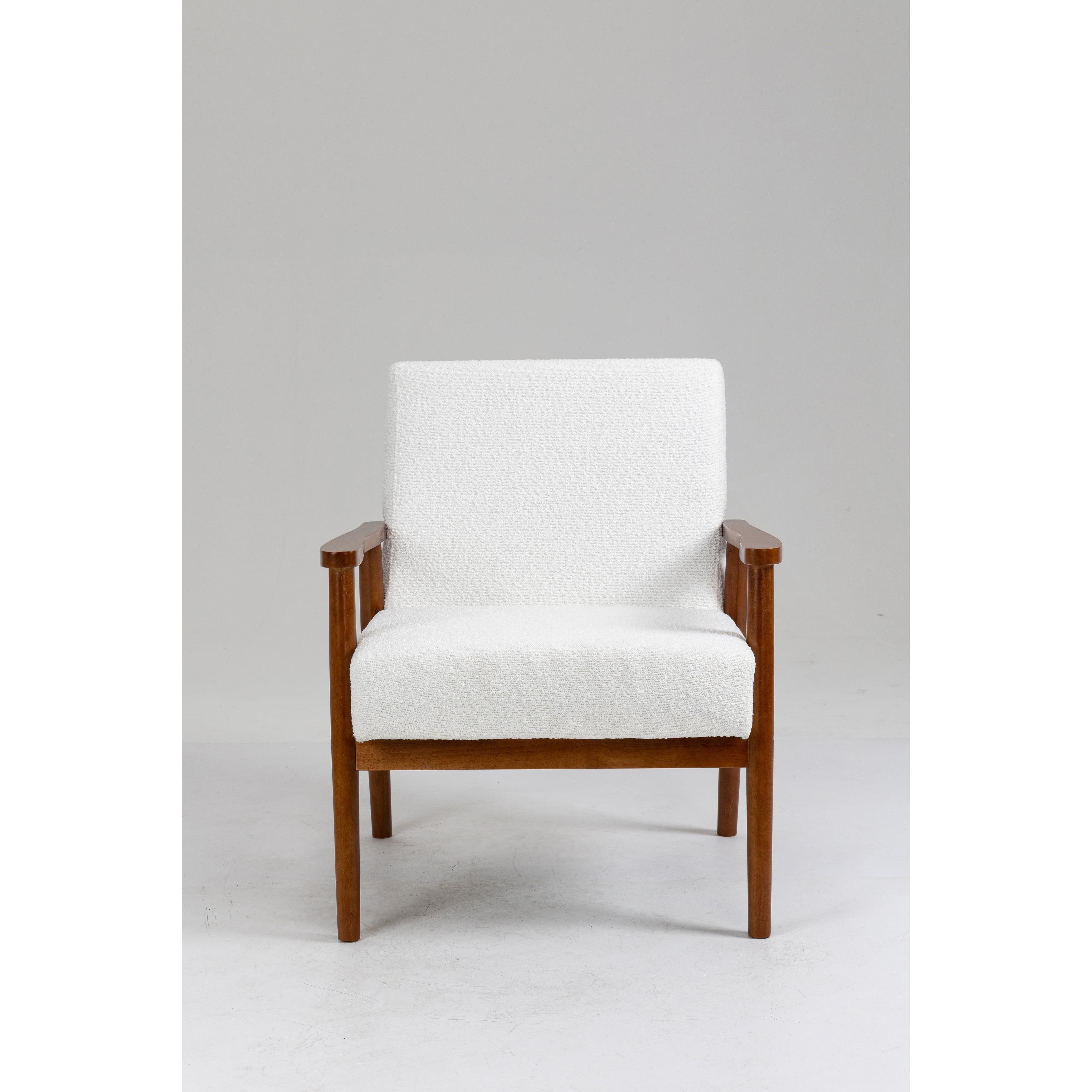 Ivory Boucle Upholstered Solid Wood Armchair Set