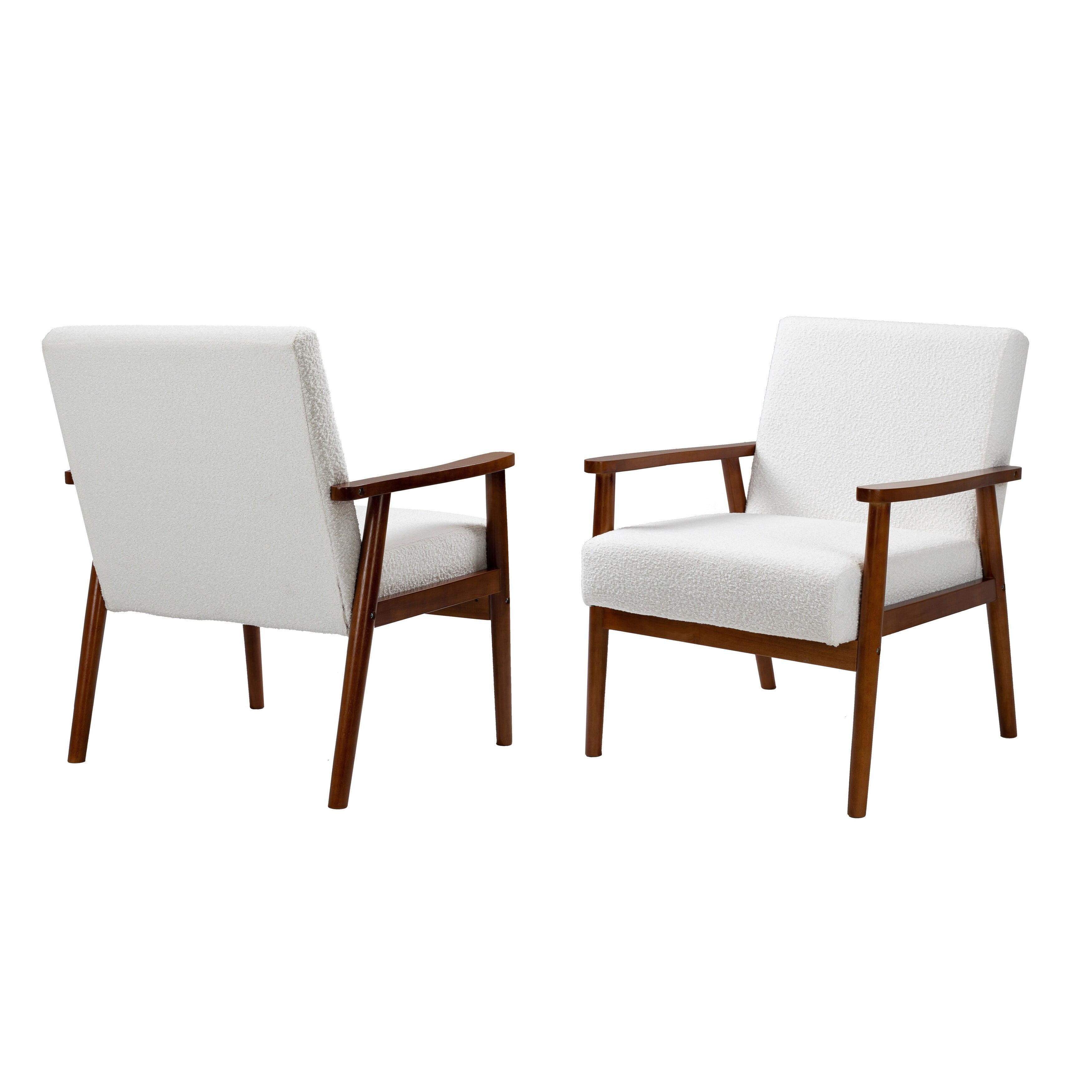 Ivory Boucle Upholstered Solid Wood Armchair Set