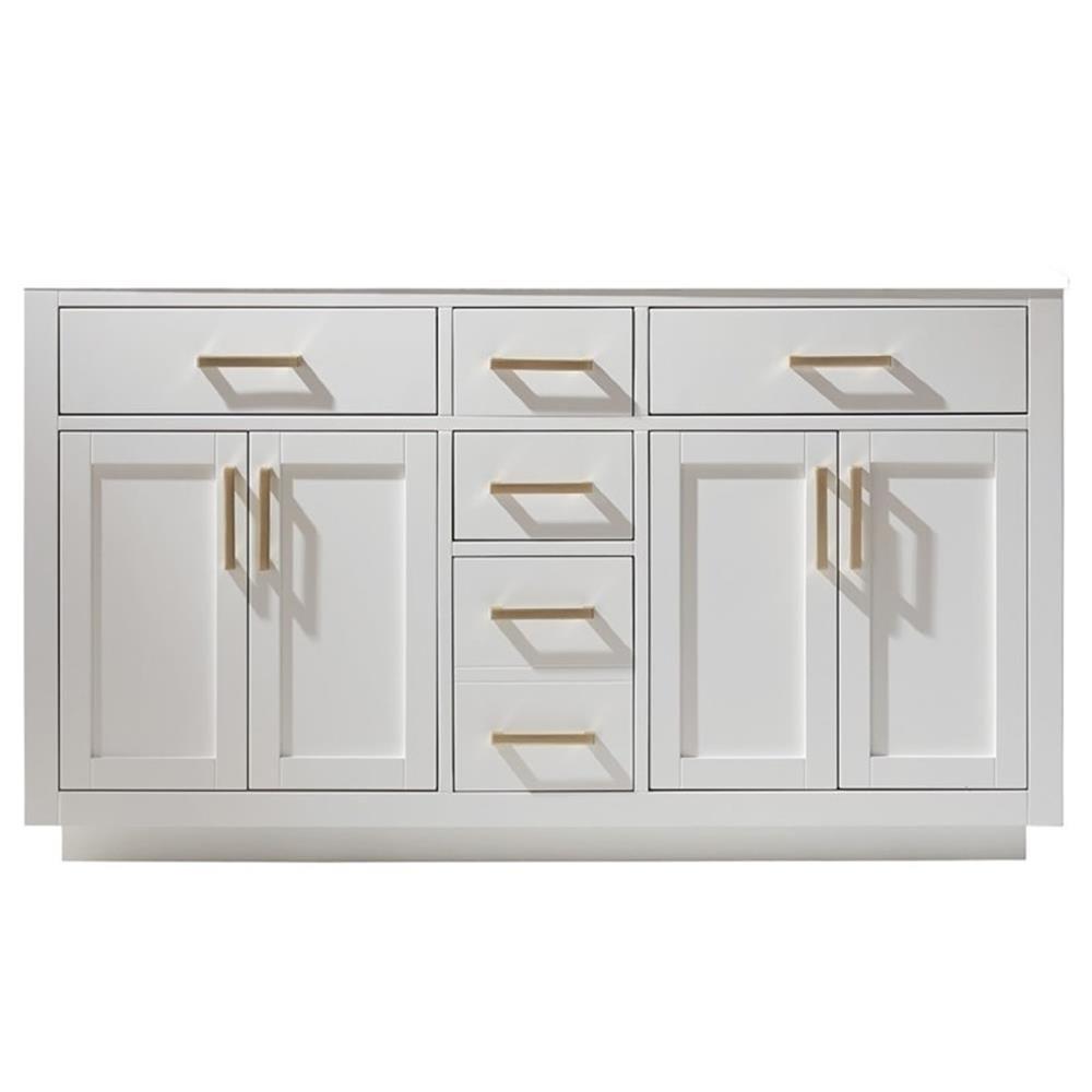 Ivy 60" White Double Bathroom Vanity Cabinet with Gold Handles