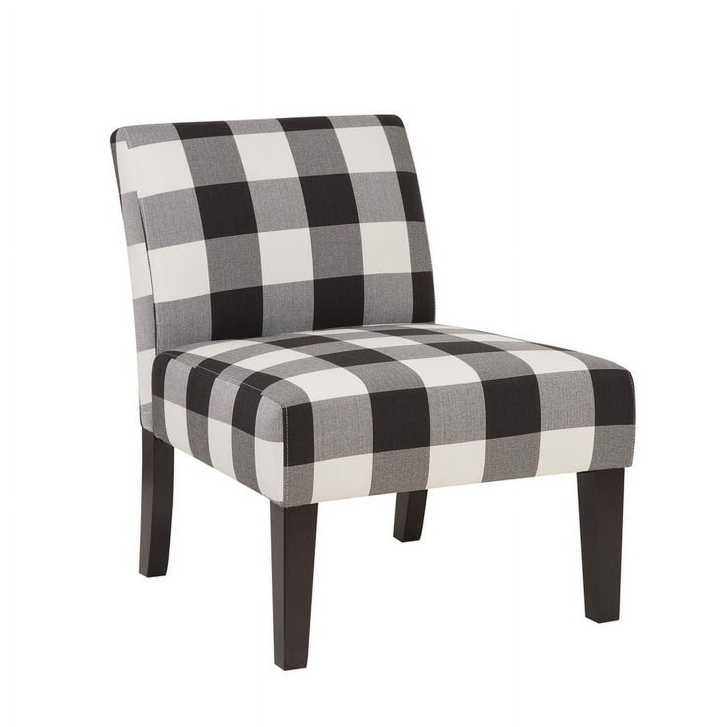 Ivy Avington Armless Slipper Accent Chair Armless Accent Chairs Black and White Buffalo Check Foam, Fabric Plaid Pattern Padded Seat Farmhouse,