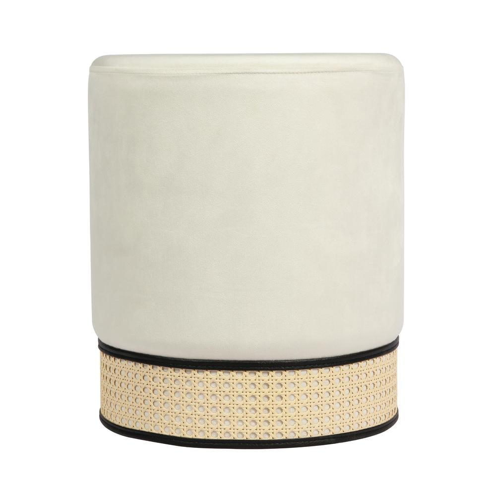 Ivy Cream Velvet Ottoman with Caning Detail