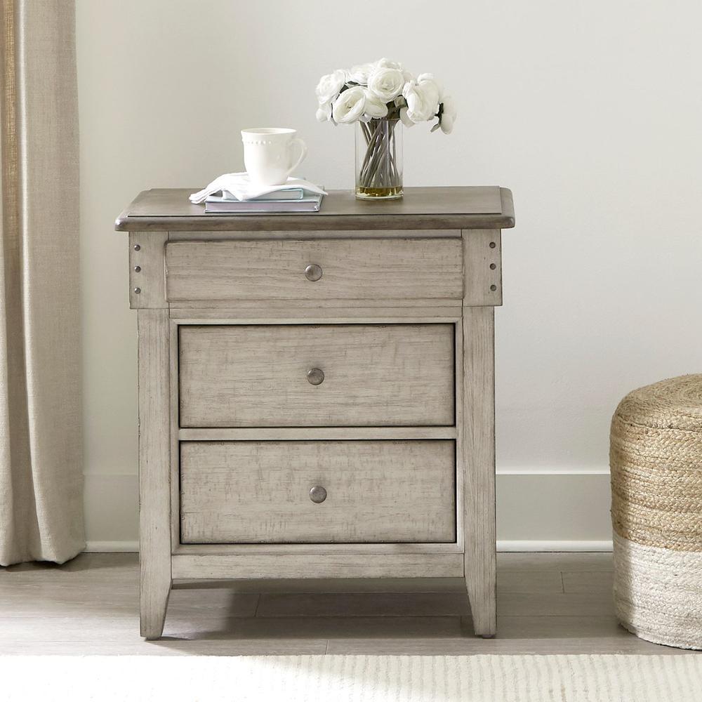 Cream 3-Drawer Nightstand with Charging Station