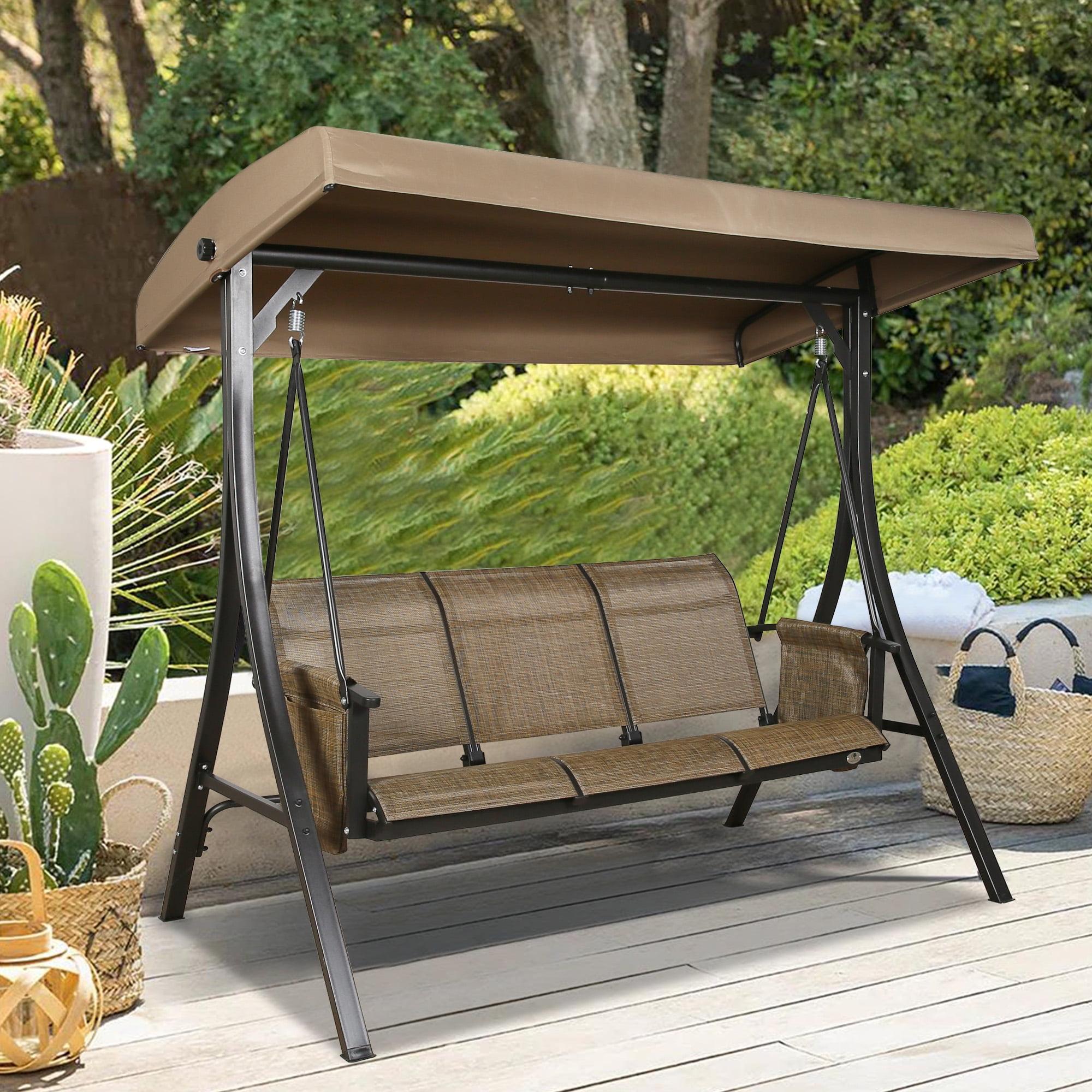 3 Person Patio Swing Chair with Adjustable Canopy