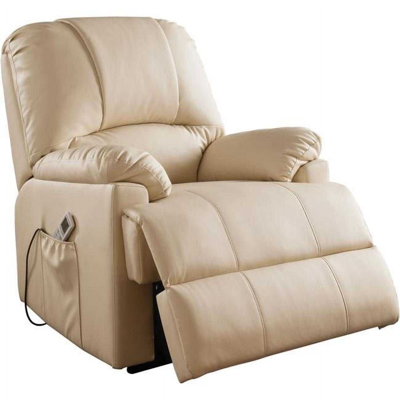 Luxurious Beige Faux Leather Massage Recliner with Power Lift