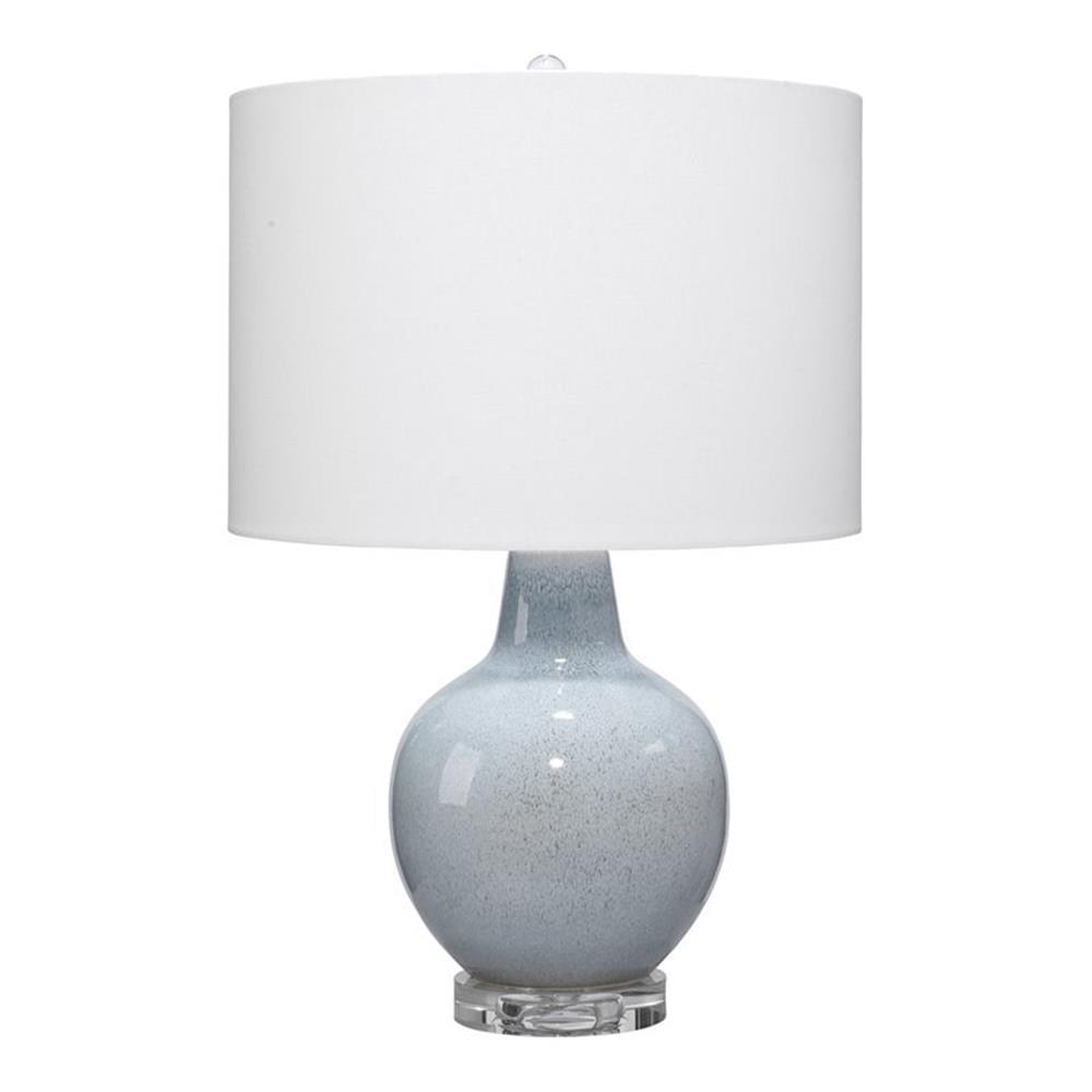 Blue Ceramic Table Lamp with White Cotton Shade and 3-Way Switch