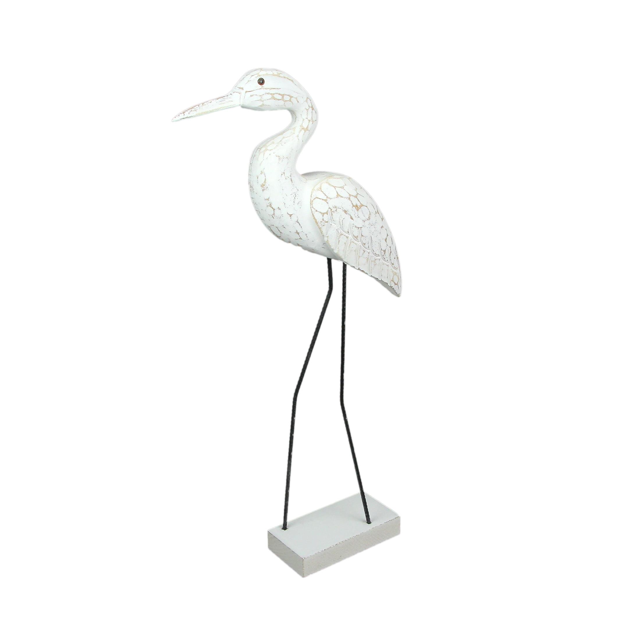 Distressed White Wood and Metal Egret Bird Statue 21 Inches High