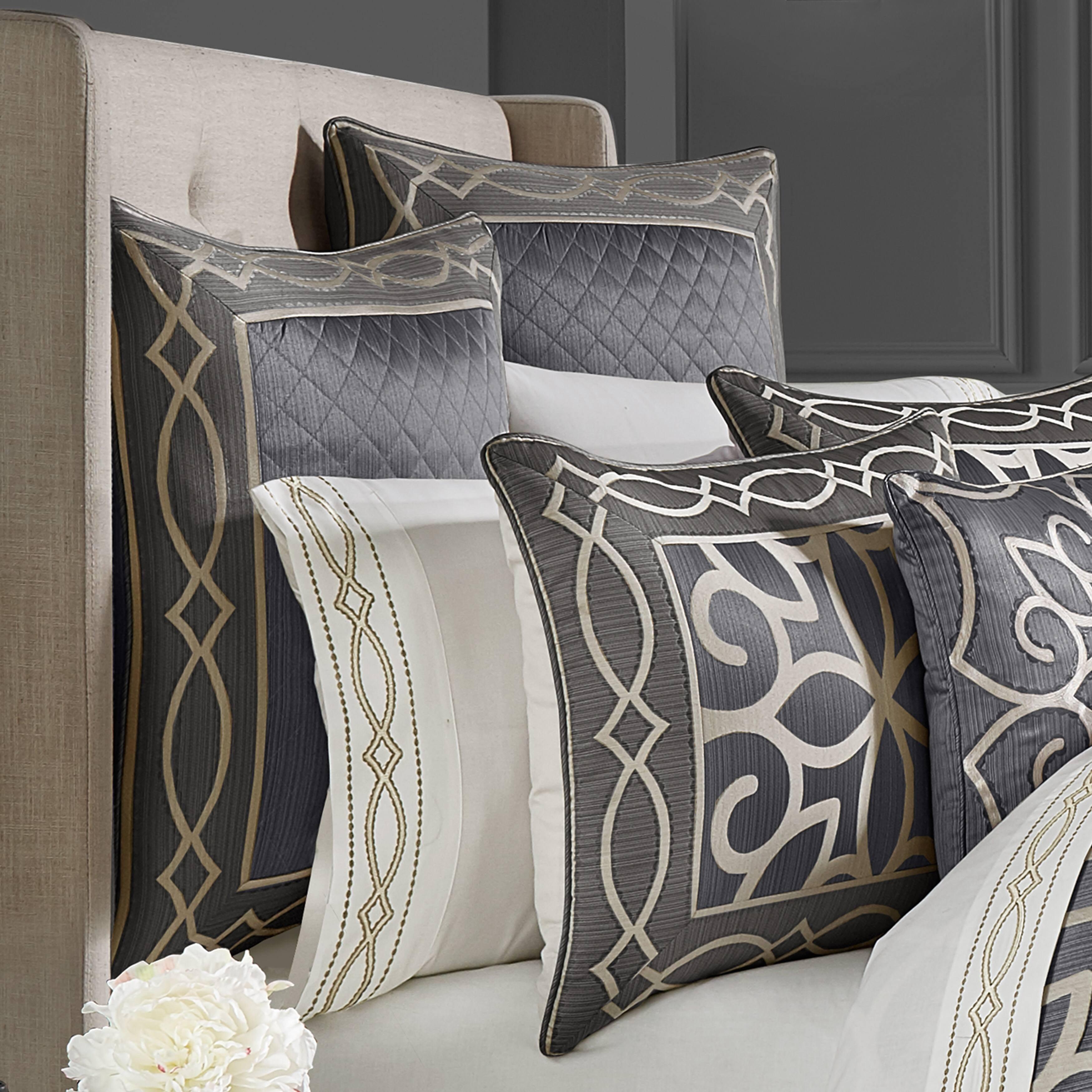 Charcoal Gray Satin Euro Sham with Geometric Border