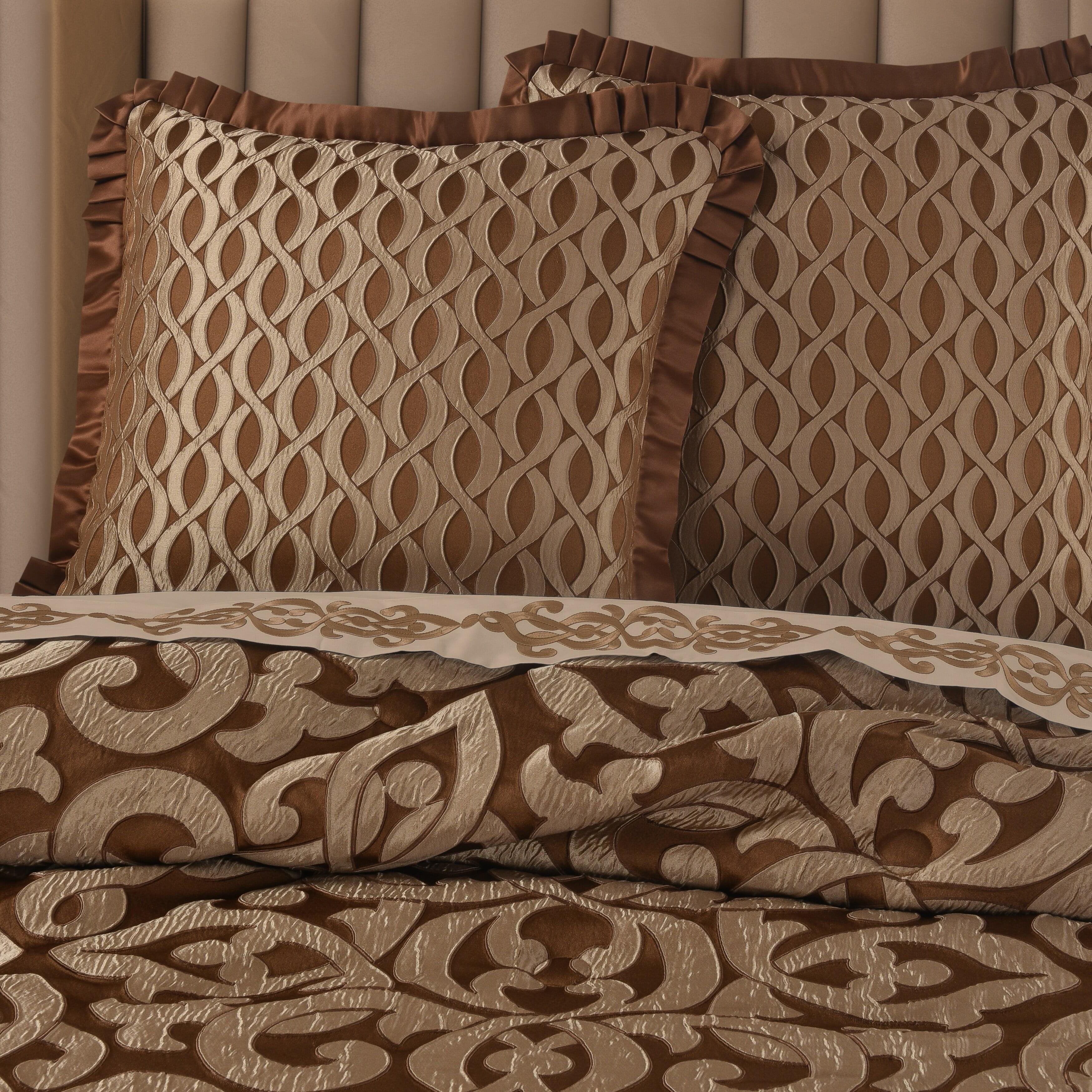 Copper Geometric Patterned Euro Sham with Satin Flange