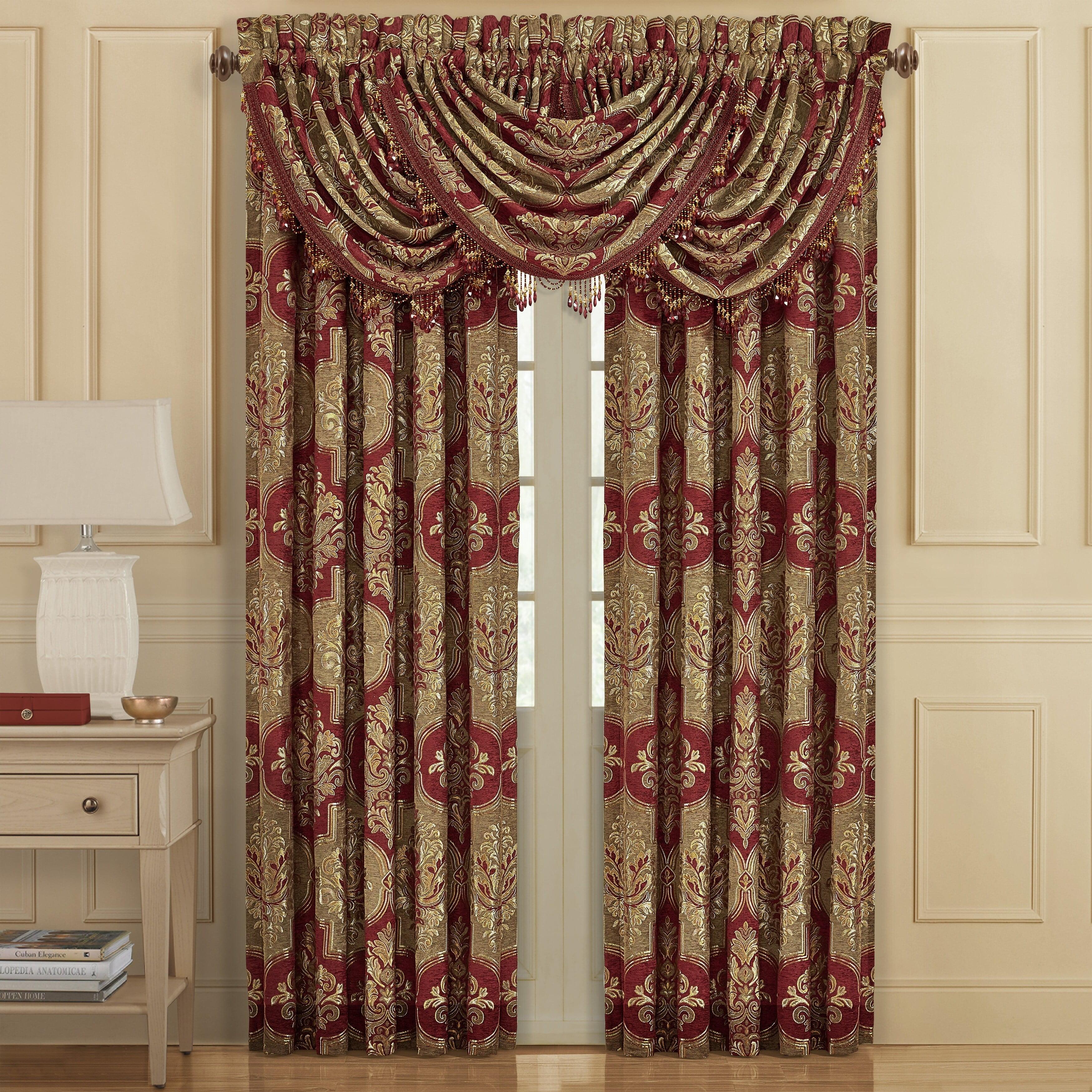 Crimson Damask Velvet Rod Pocket Curtain Panel Pair