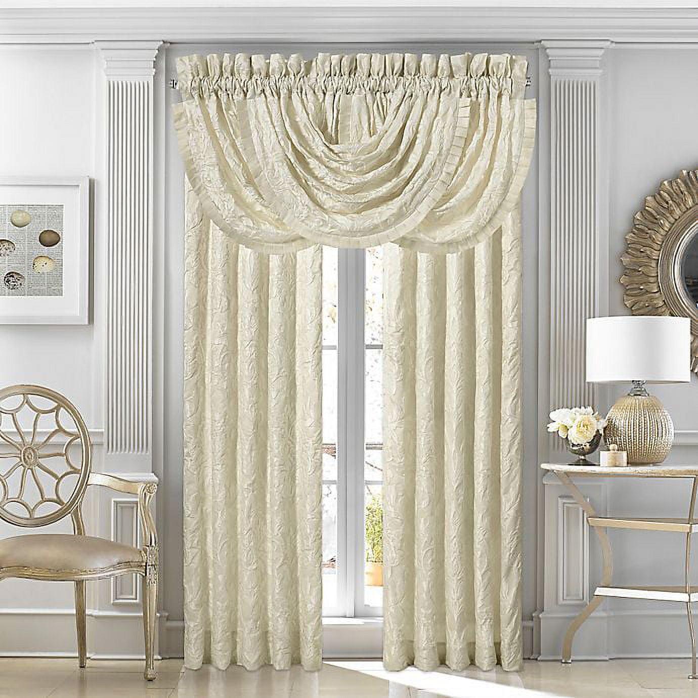 Ivory Damask Waterfall Valance with Pleated Trim