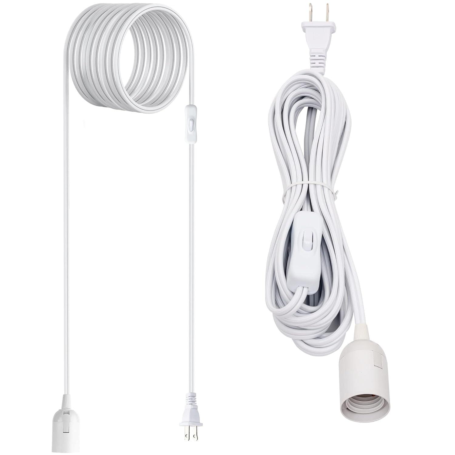 20ft White Extension Hanging Lantern Pendant Light Cord with Switch