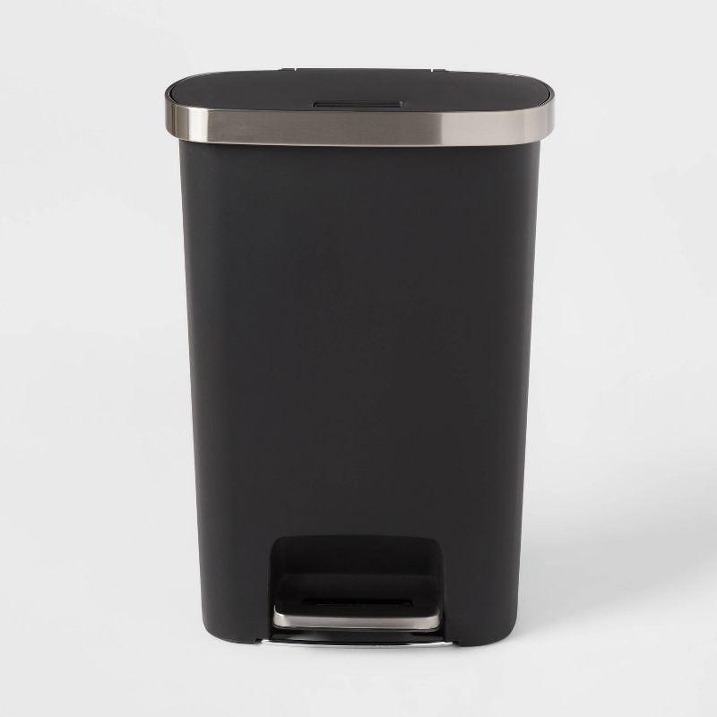 Black Plastic Step Trash Can with Locking Lid