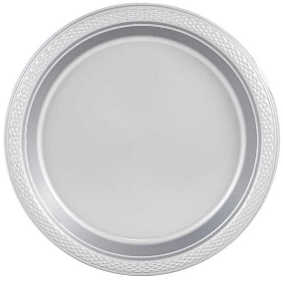 JAM Paper Round Plastic Party Plates, Silver, 20 per Pack, Small, 7"