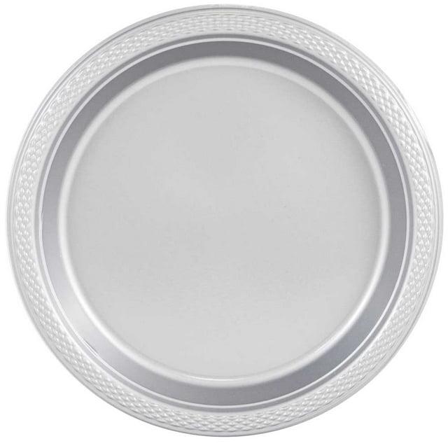 JAM Paper Round Plastic Party Plates, Silver, 20 per Pack, Small, 7"