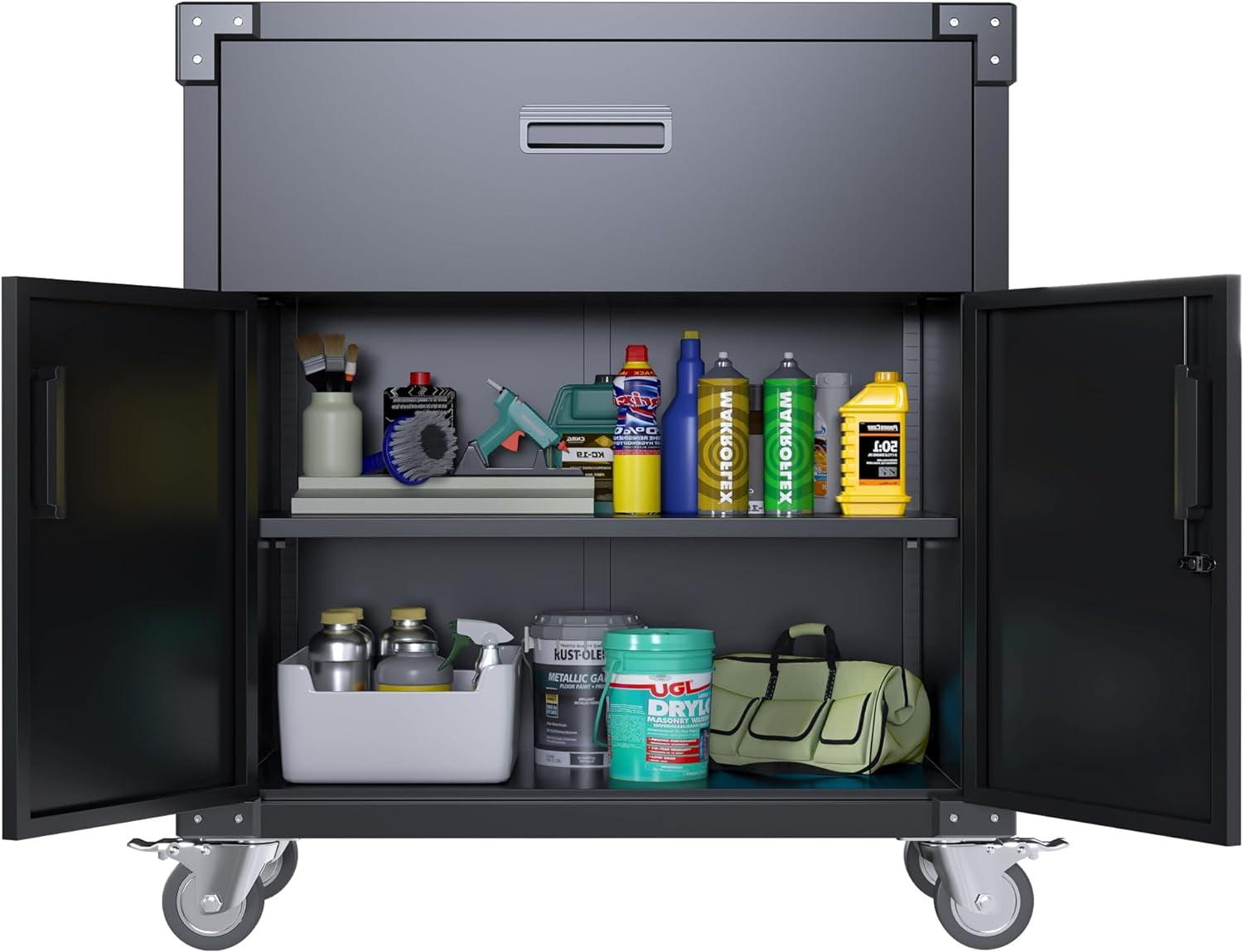 Black Steel Freestanding Lockable Cabinet with Adjustable Shelving