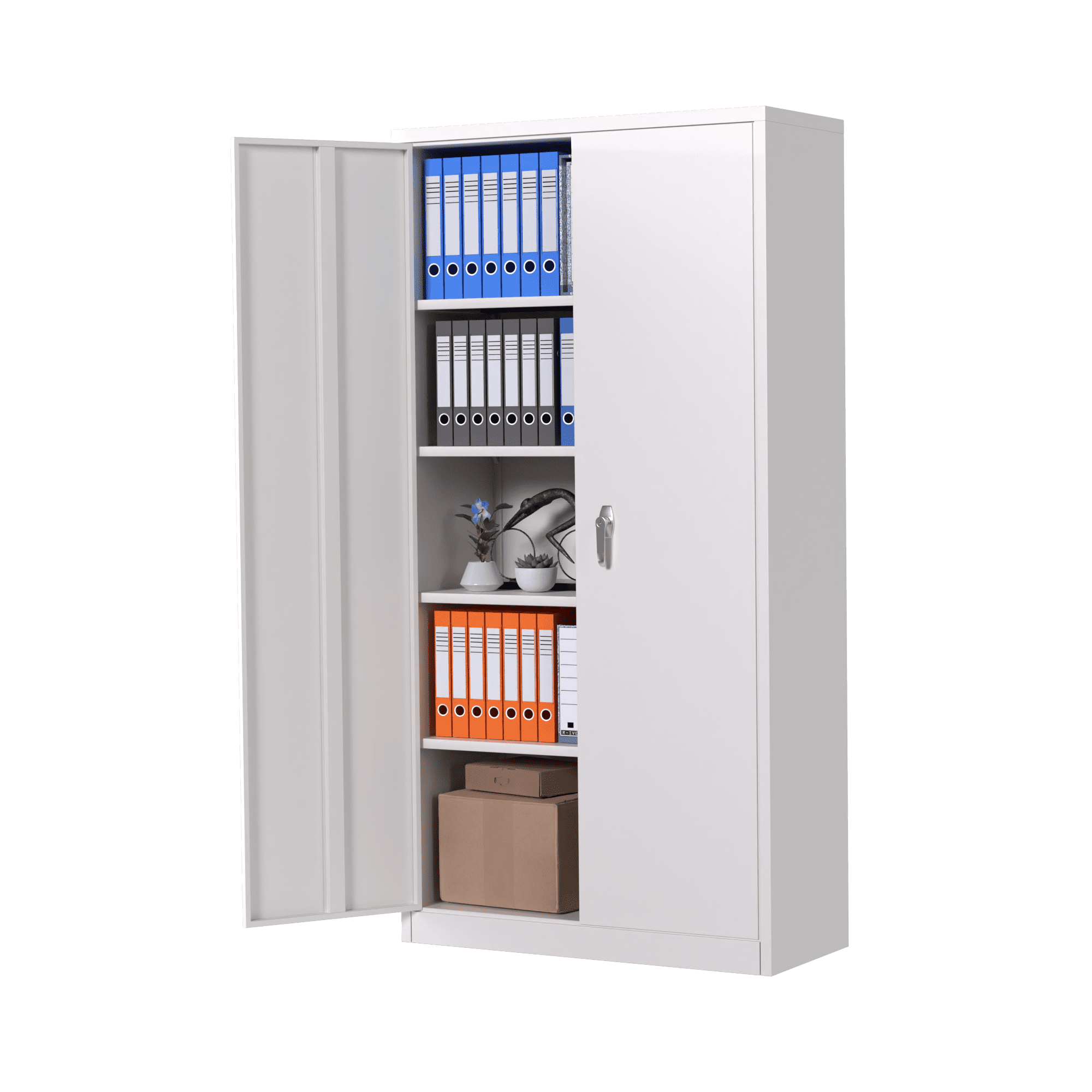 Gray Steel Freestanding Lockable Office Cabinet with Adjustable Shelves