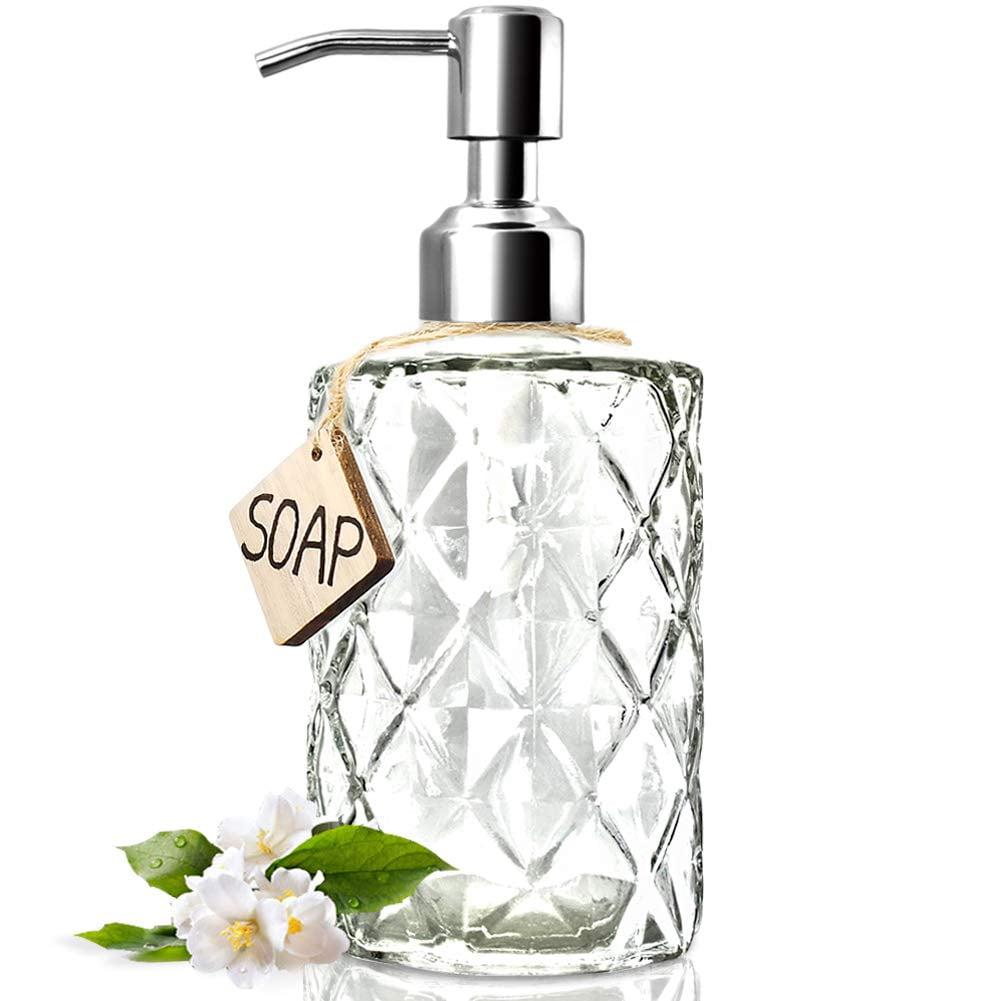 Clear Diamond Design Glass Soap Dispenser with Stainless Steel Pump