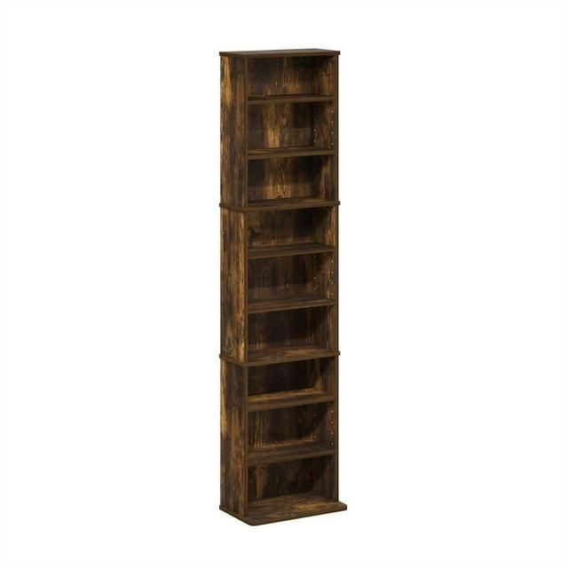 Furinno JAYA 9-Shelf Multimedia Media Storage Tower Rack with Adjustable Shelves, Amber Pine